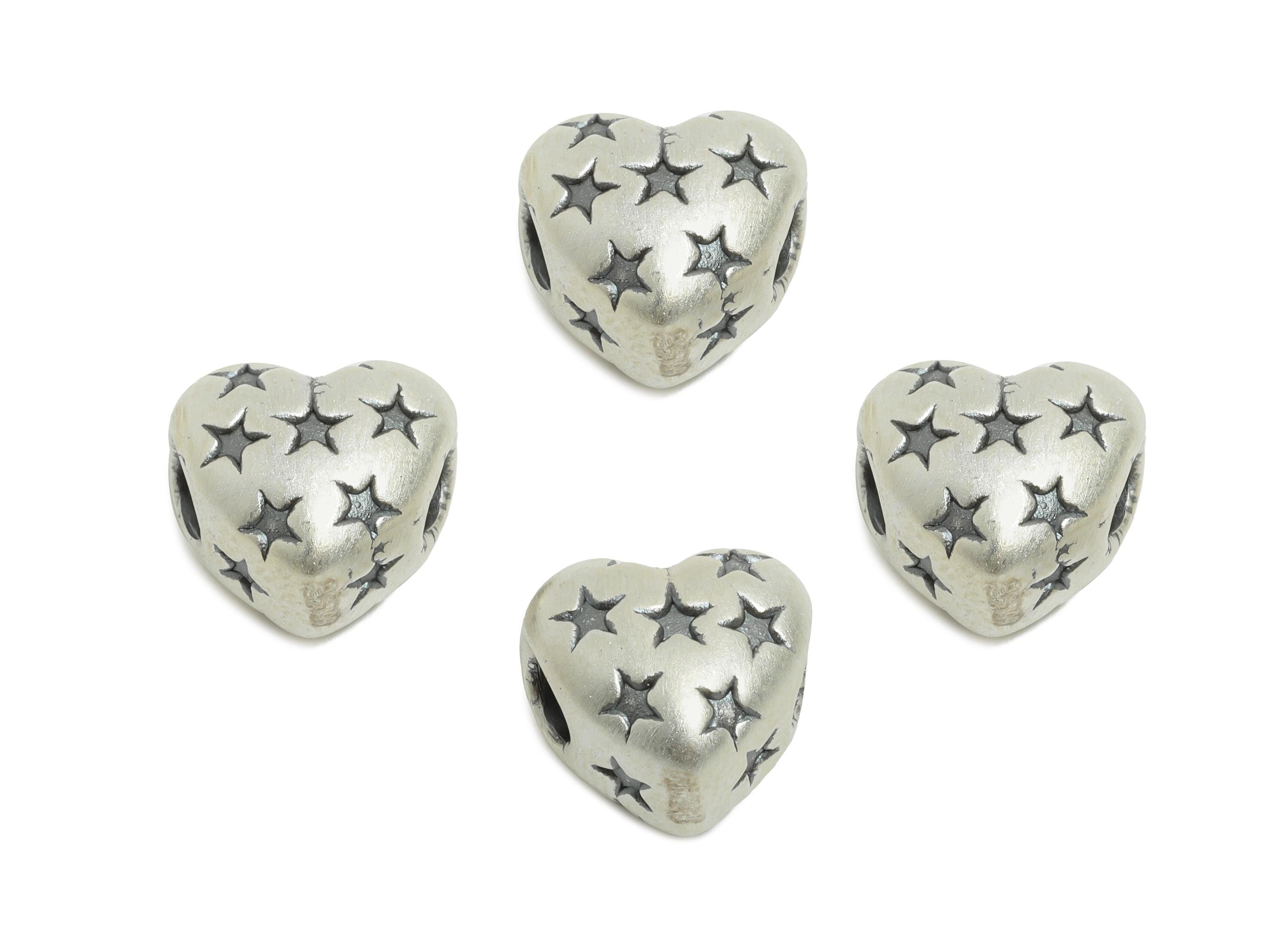 Silver Star Heart Bead - Dainty Heart Spacer for Craft Bracelets - Jewelry Making Supplies - Spacer Bead - Pure Silver 999 - 10x9x8mm-SI1151 - DOMEDBAZAAR