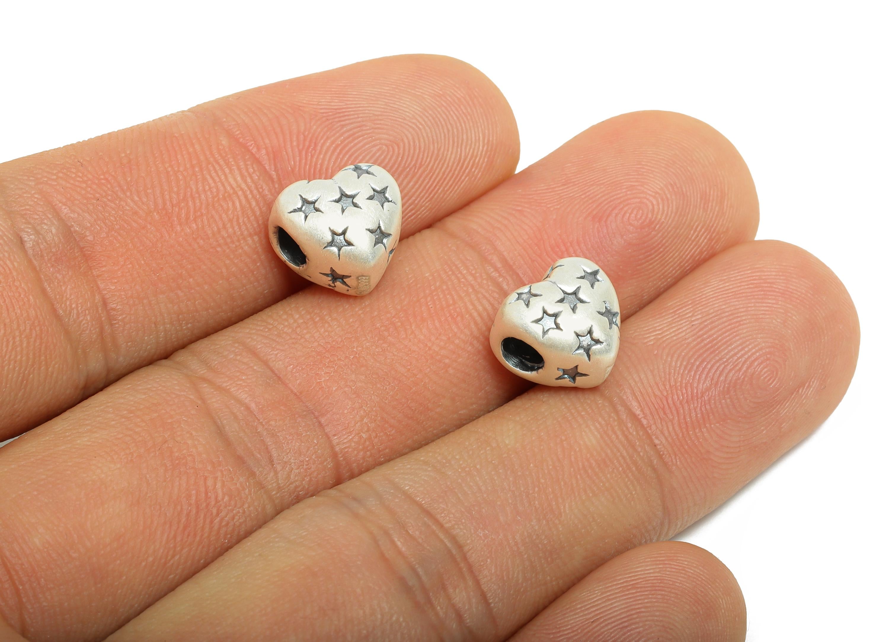 Silver Star Heart Bead - Dainty Heart Spacer for Craft Bracelets - Jewelry Making Supplies - Spacer Bead - Pure Silver 999 - 10x9x8mm-SI1151 - DOMEDBAZAAR