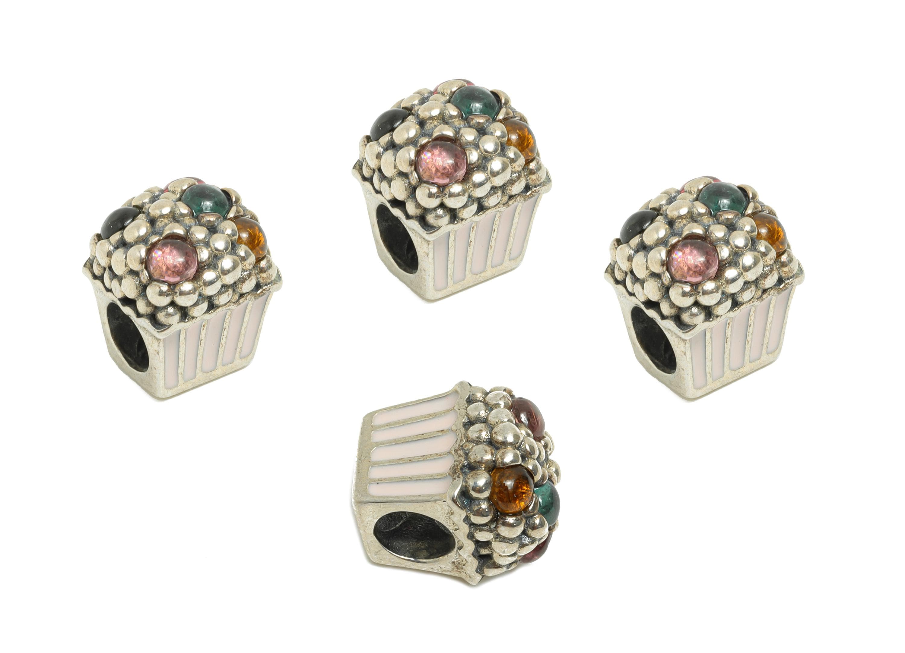 Tourmaline Cupcake Bead - Enamel Cupcake Spacer Bead - Jewelry Making Supplies - Whimsical Bead - 925 Sterling Silver - 12x10x10mm-SI1166 - DOMEDBAZAAR