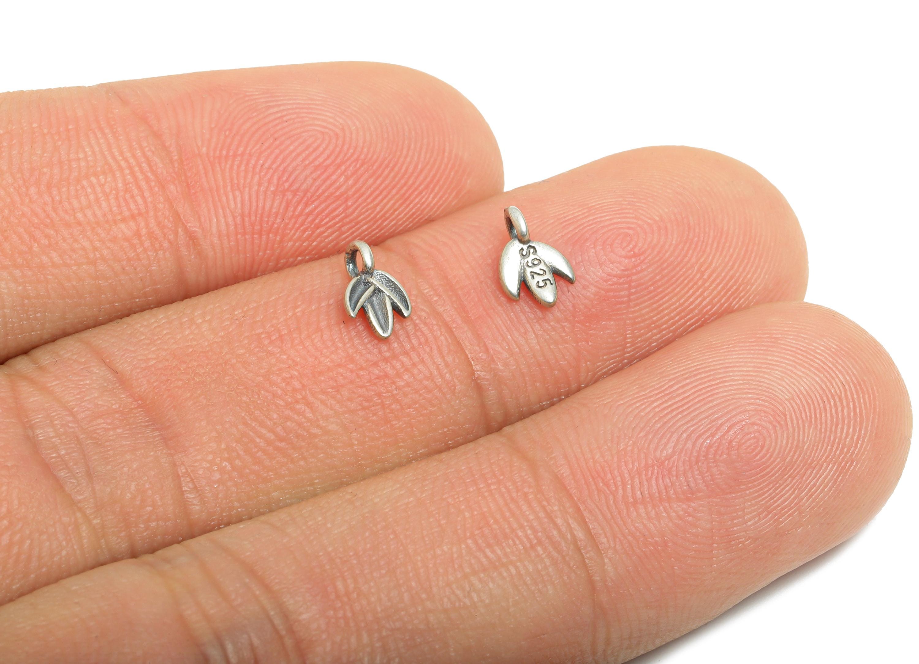 Silver Leaf Bracelet Charm - Botanical Bracelet Charm - Braided Bracelet Charm - 925 Sterling Silver - Rhodium Plated - 7x4.7x2.5mm - SI1120 - DOMEDBAZAAR