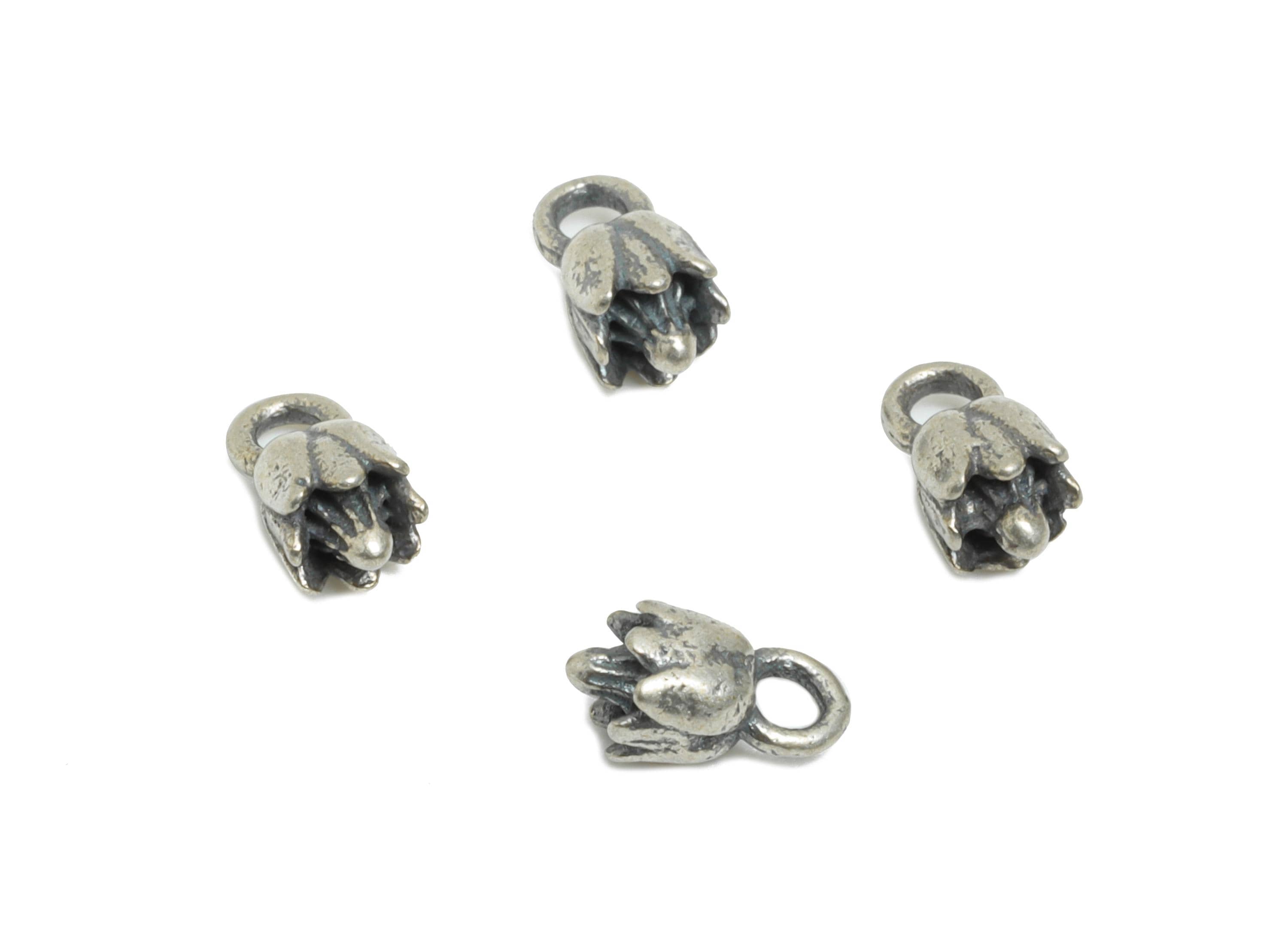 Silver Floral Bracelet Charm - Botanical Bracelet Charm - Braided Bracelet Charm - 925 Sterling Silver - Rhodium Plated - 5x2.7x2.7mm-SI1121 - DOMEDBAZAAR