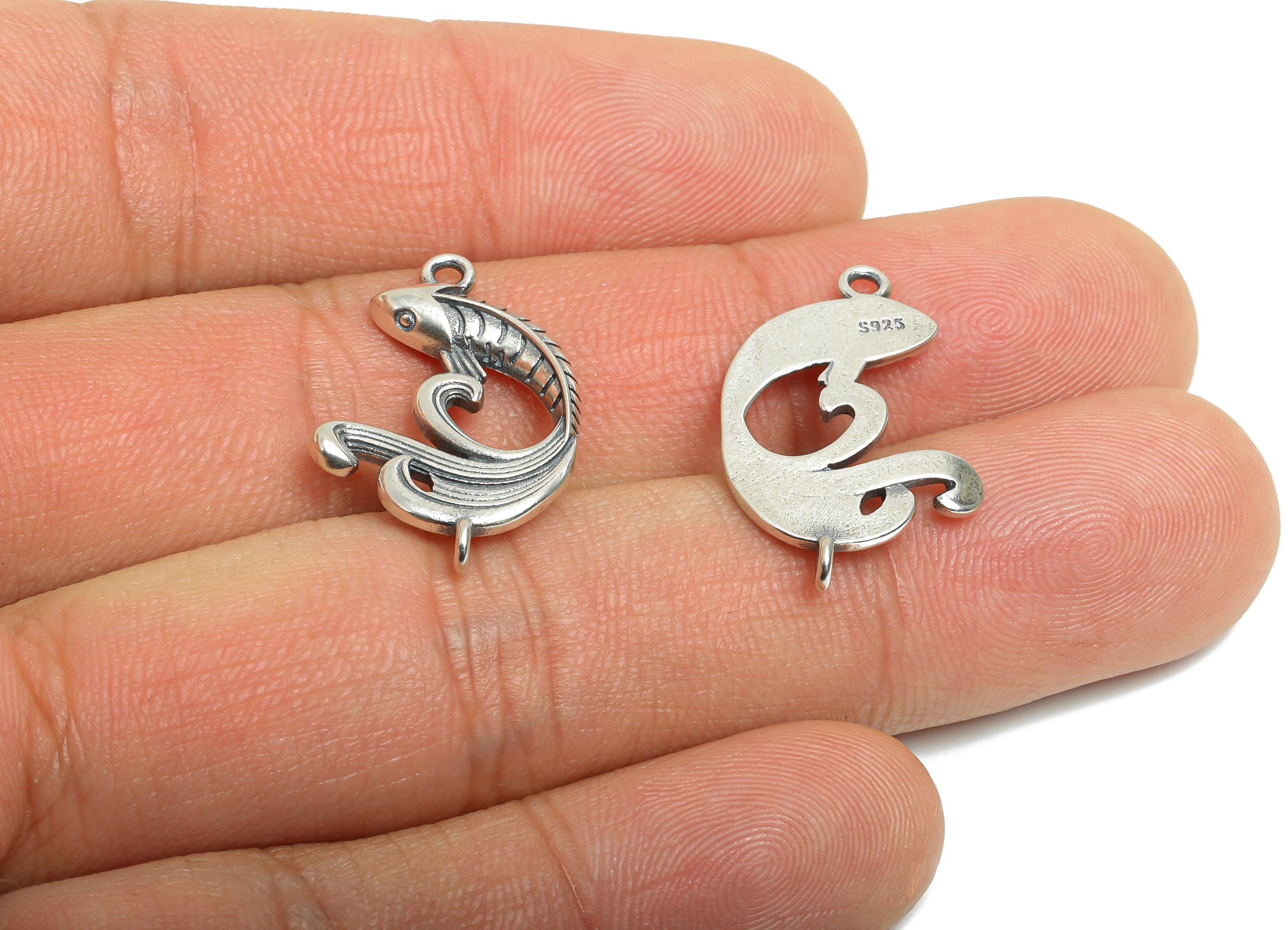 Dainty Fish Connector - Marine Life Charm for Bracelet - Braided Bracelet Charm - 925 Sterling Silver - Rhodium Plated - 25x15.5x2mm -SI1122 - DOMEDBAZAAR
