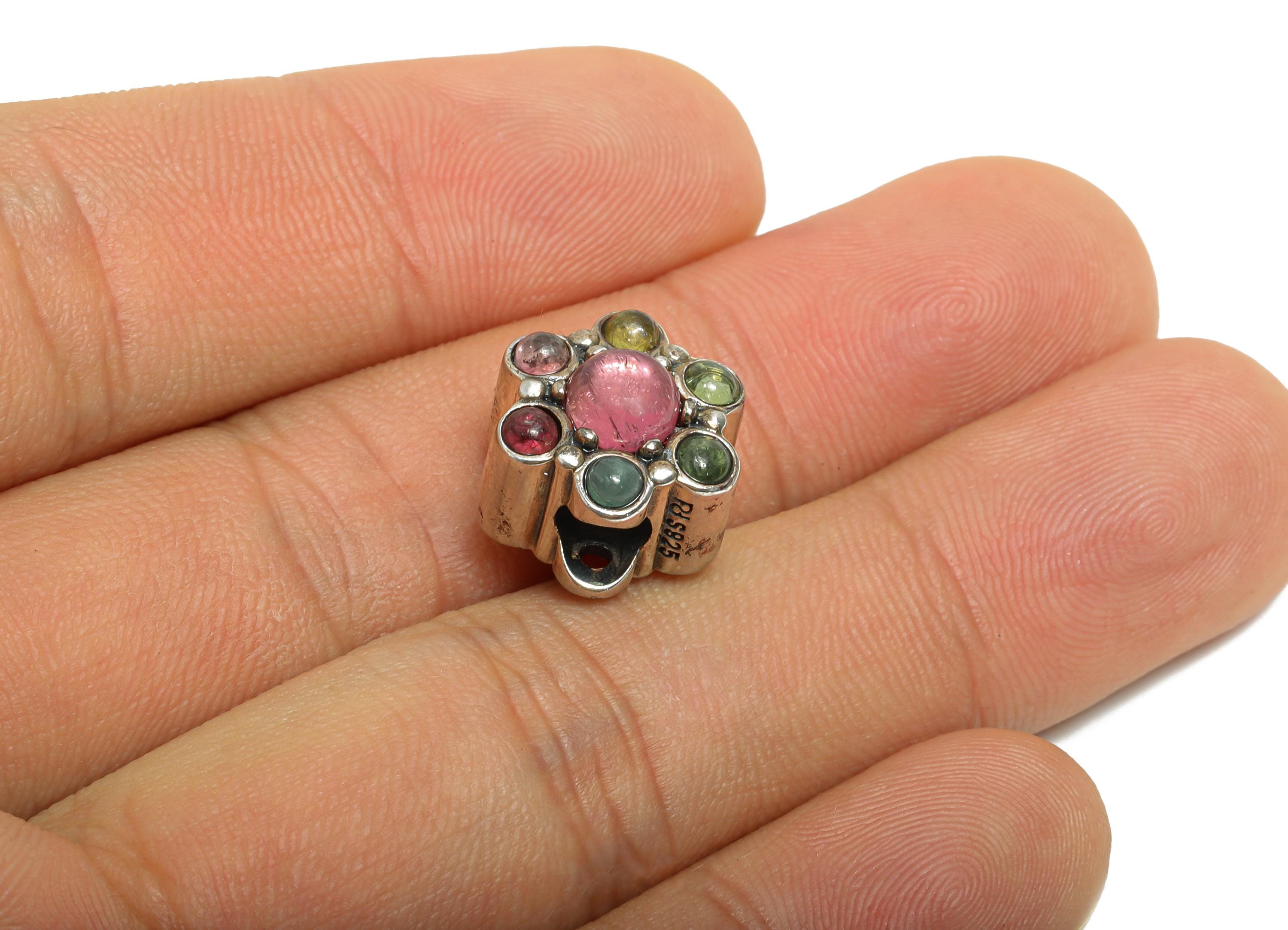 Floral Tourmaline Bead - Bracelet Jewelry Finding - Jewelry Making Supplies - Whimsical Bead - 925 Sterling Silver - 14x11x9.93mm-SI1167 - DOMEDBAZAAR