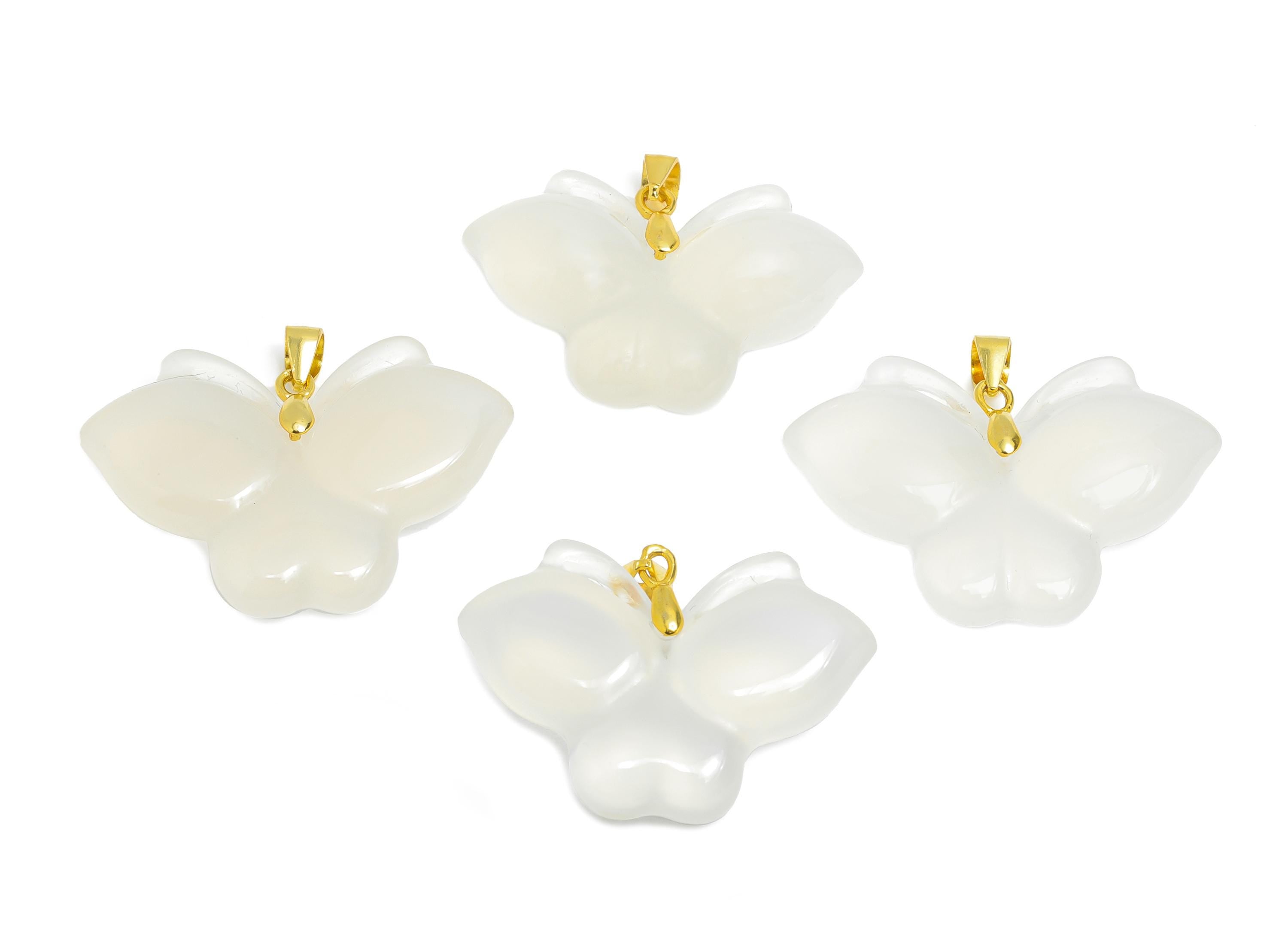 Chalcedony Butterfly Pendant - Dainty Butterfly Pendant for Necklace - 925 Sterling Silver - KC Gold Tone Plated - 29.65x24.4x6.9mm - SI1124 - DOMEDBAZAAR