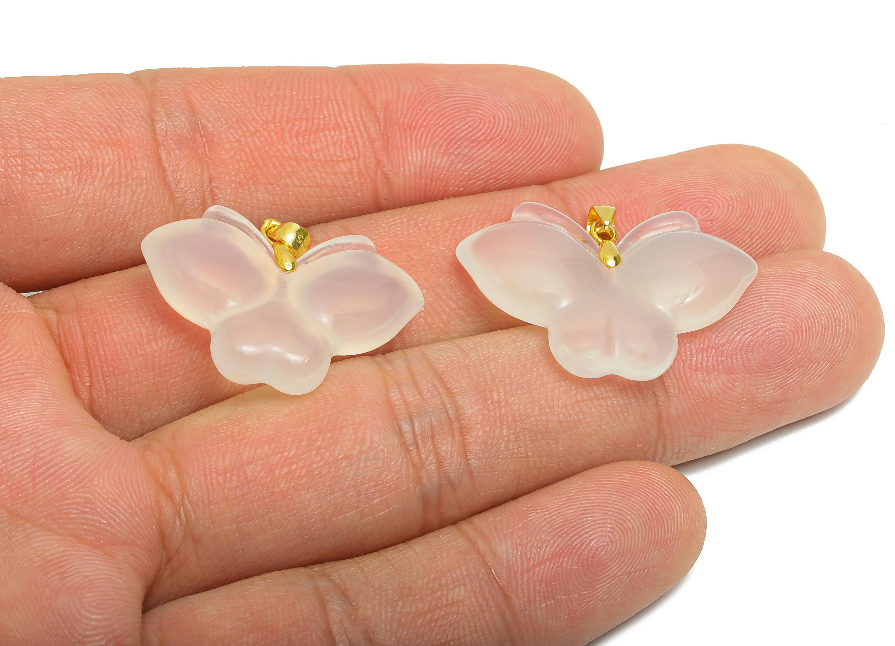 Chalcedony Butterfly Pendant - Dainty Butterfly Pendant for Necklace - 925 Sterling Silver - KC Gold Tone Plated - 29.65x24.4x6.9mm - SI1124 - DOMEDBAZAAR