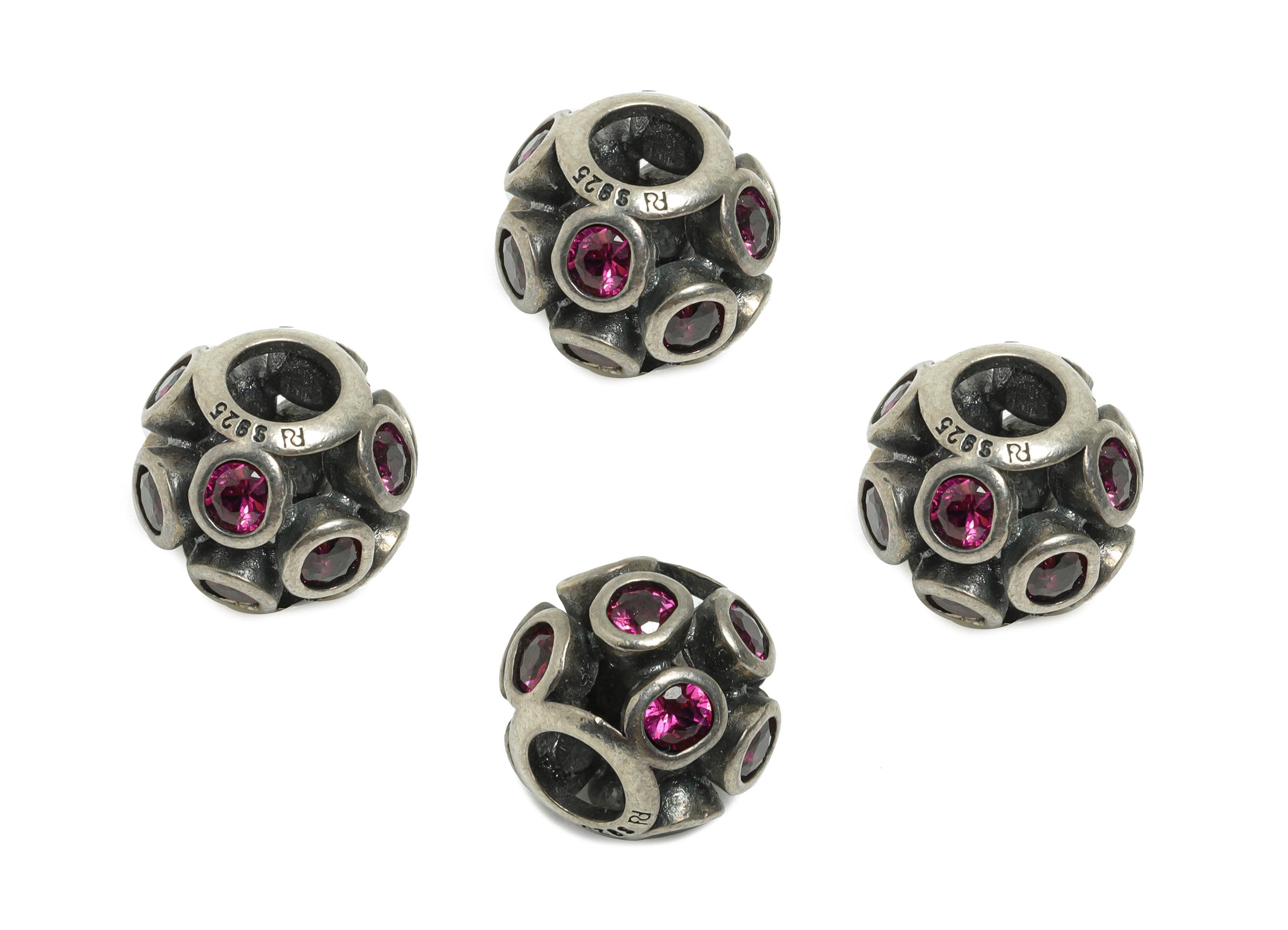 Sterling Silver Pink Quartz Bead - Gemstone Bracelet Jewelry Finding - Jewelry Making Supplies - 925 Sterling Silver - 11x11x10mm-SI1175 - DOMEDBAZAAR