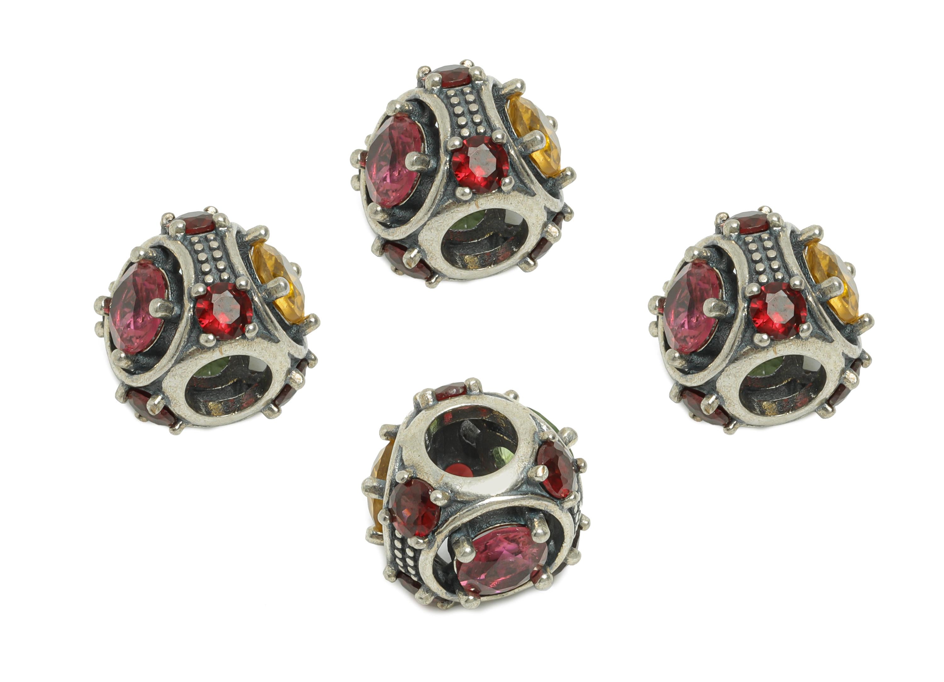 Sterling Silver Tourmaline Bead - Vintage Bracelet Jewelry Finding - Jewelry Making Supplies - 925 Sterling Silver - 11x11x10mm-SI1169 - DOMEDBAZAAR