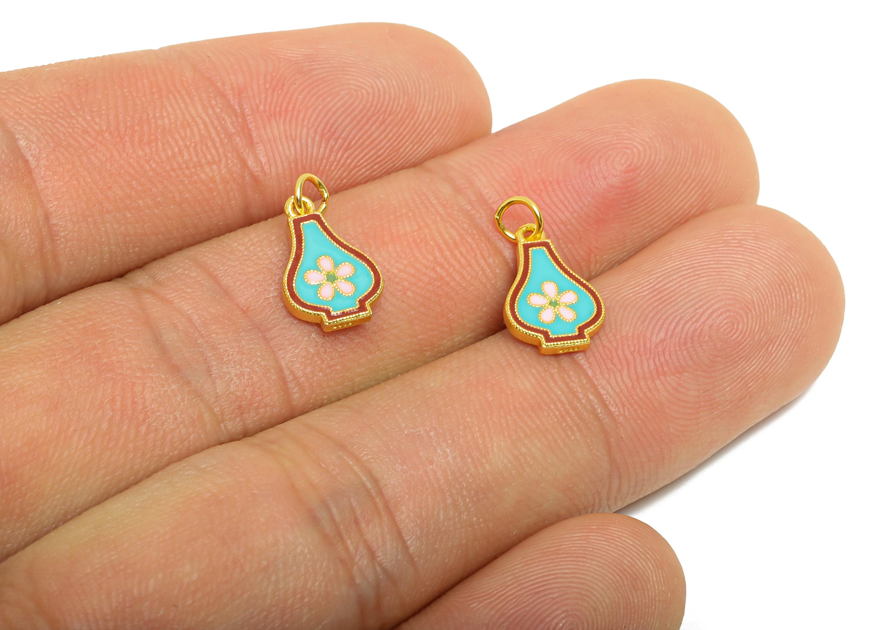 Enamel Daisy Charm - Colorful Floral Enamel Charm for Bracelet - 925 Sterling Silver - 24k Real Gold Plating - 12.1x7.92x1.41mm - SI1131 - DOMEDBAZAAR