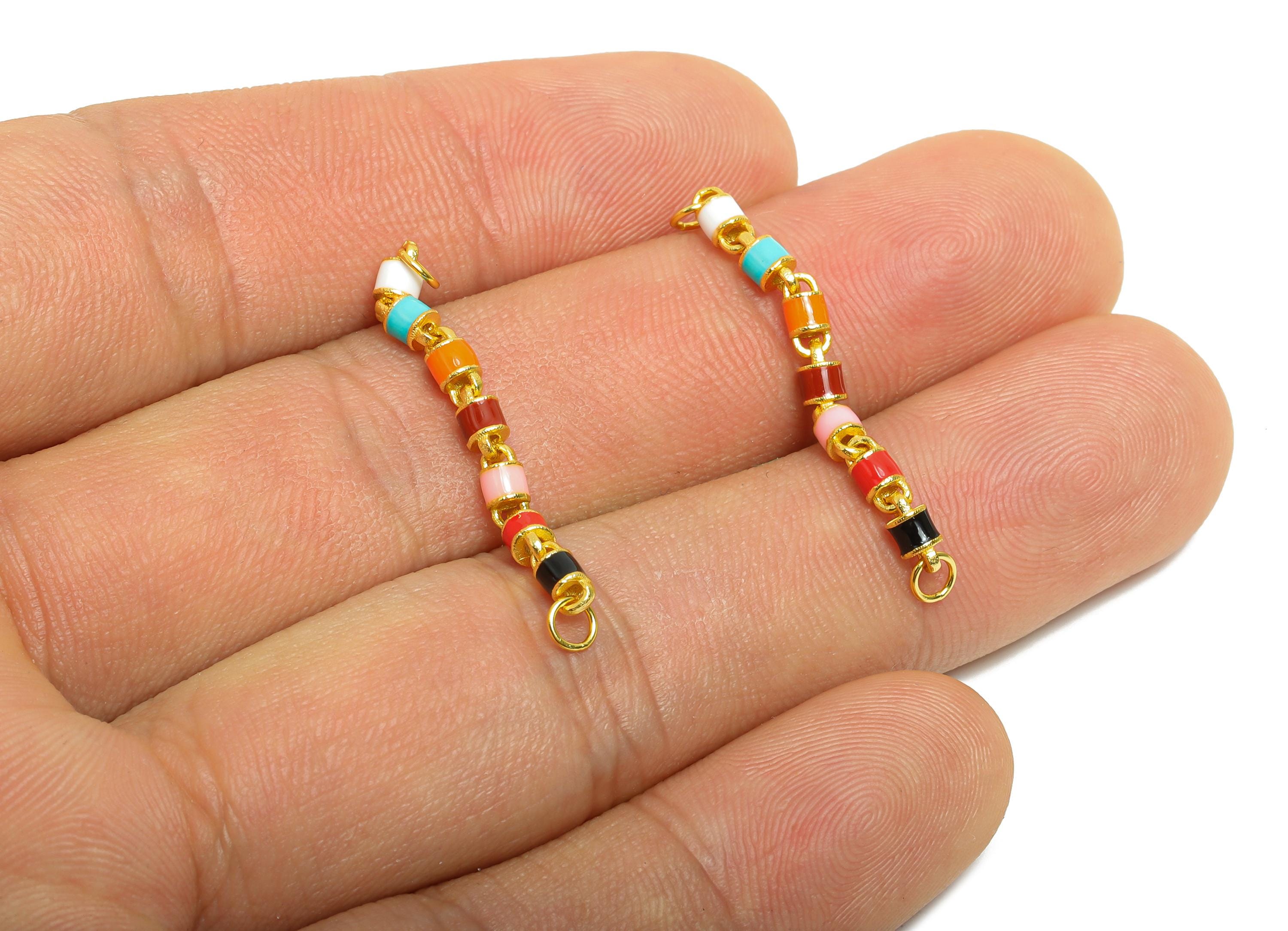 Colorful Enamel Cylinder Bead - Rainbow Bead Connector Charm For Bracelet - 925 Sterling Silver - 24k Real Gold Plating - 34x2x2mm- SI1140 - DOMEDBAZAAR
