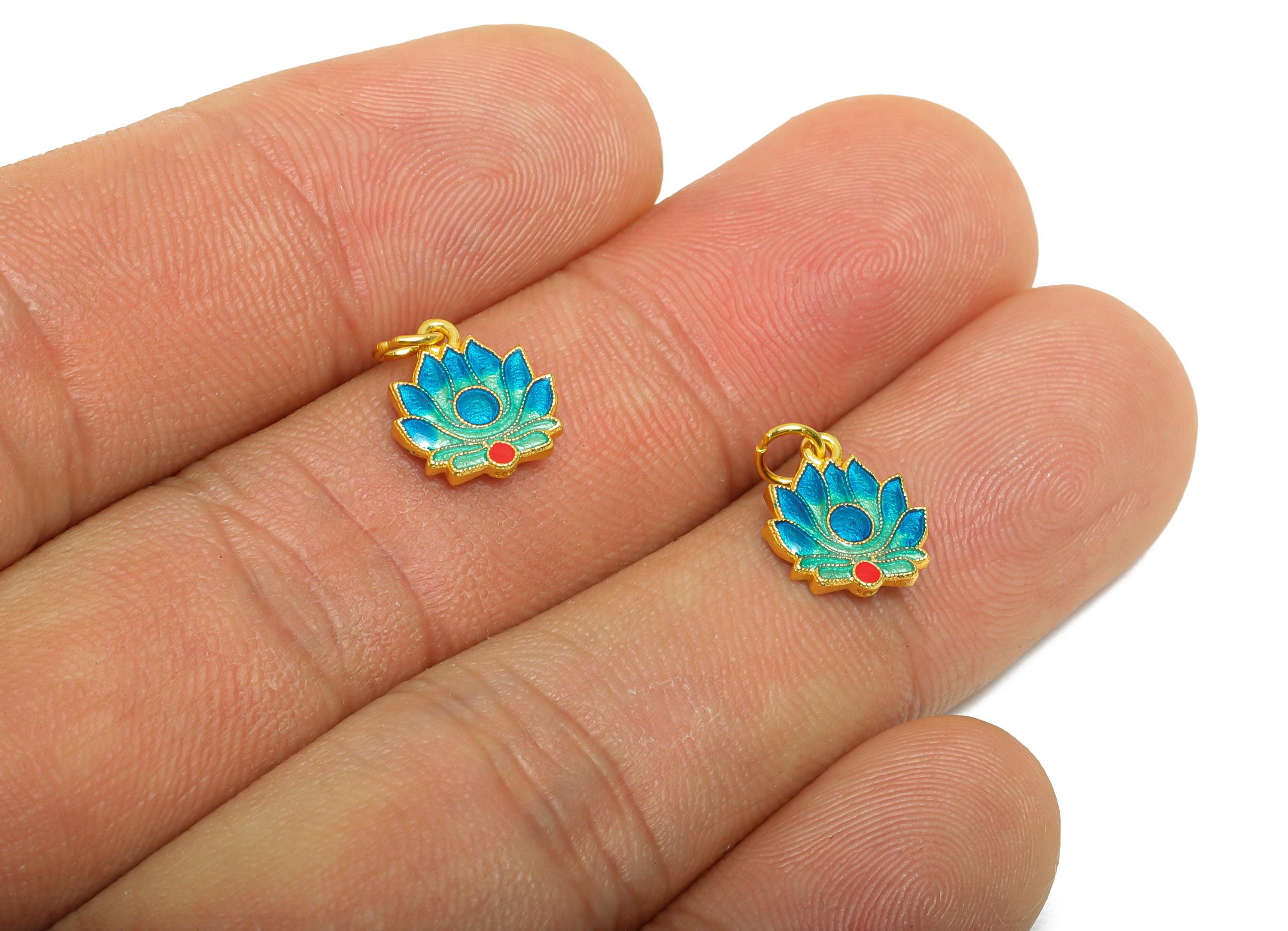 Colorful Enamel Lotus Charm - Mandala Lotus Charm For DIY Bracelet - 925 Sterling Silver - 24k Real Gold Plating - 10x9x1.45mm - SI1132 - DOMEDBAZAAR