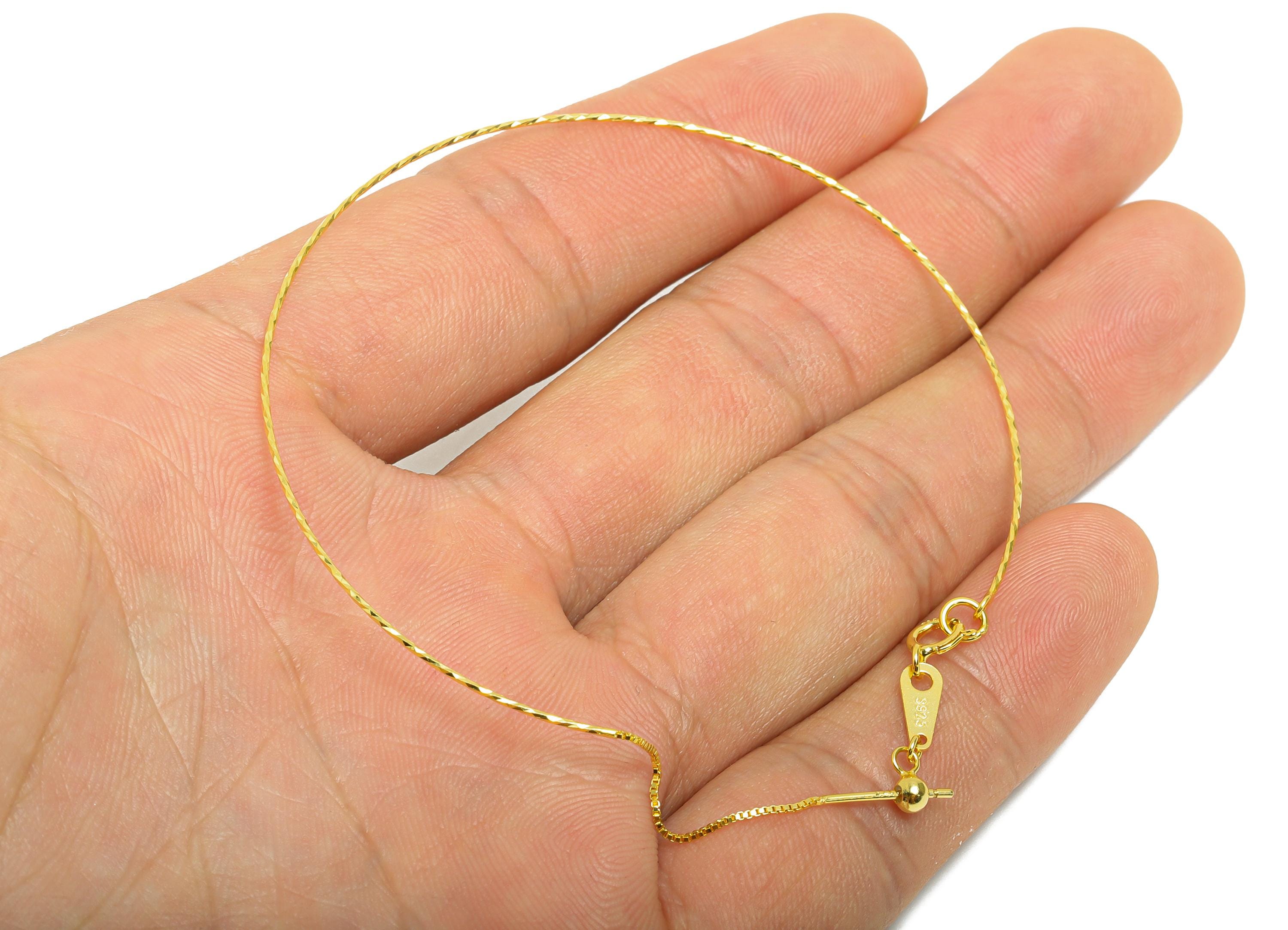 Silver Customizable Bracelet Base - 0.7mm Beading Bracelet - Adjustable Rubber Stopper - 925 Sterling Silver - 24K Real Gold Plated - SI1141 - DOMEDBAZAAR