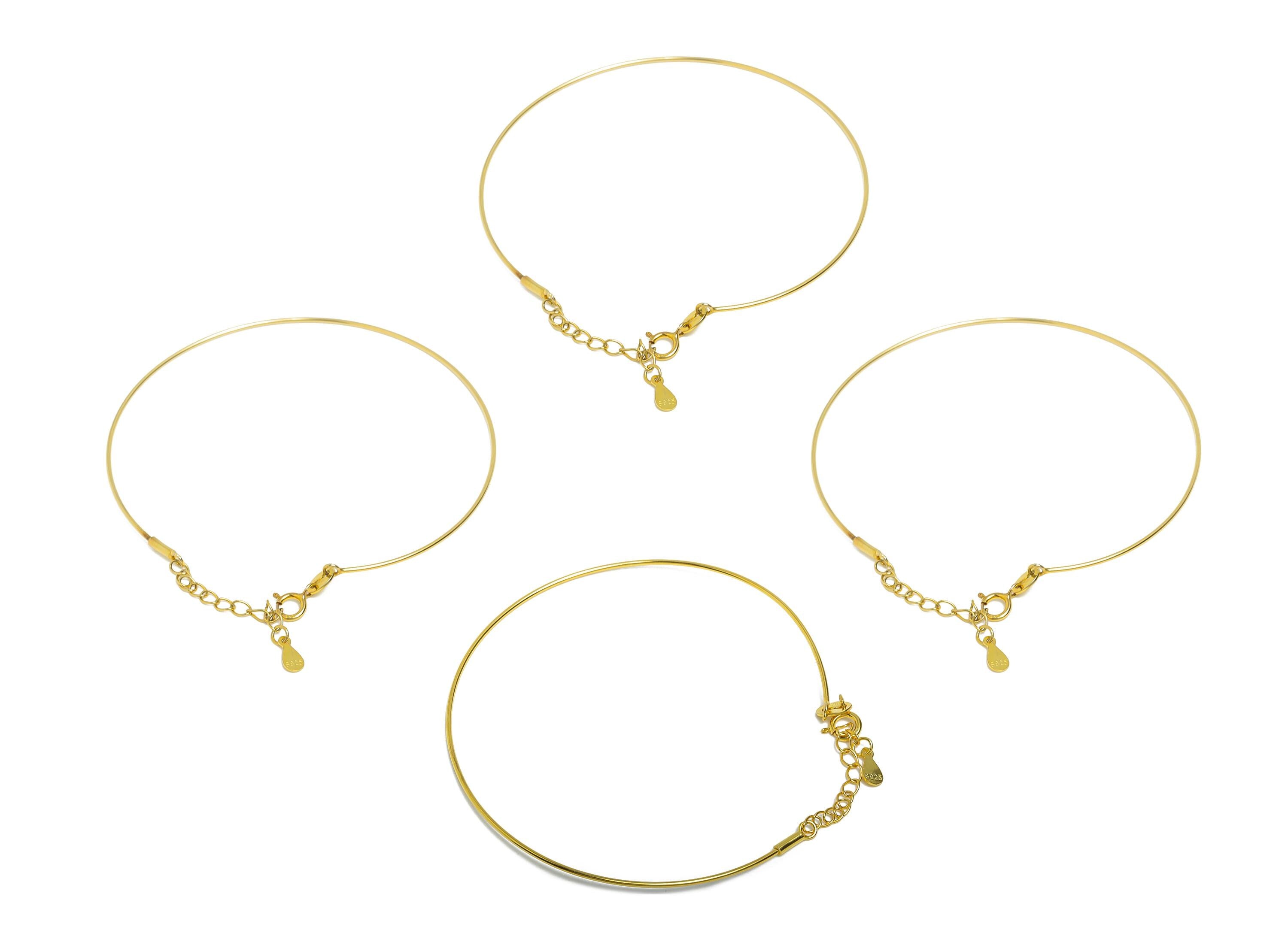 Silver Customizable Bracelet Base - 0.9mm Beading Bracelet - Adjustable Rubber Stopper - 925 Sterling Silver - 24K Real Gold Plated - SI1142 - DOMEDBAZAAR
