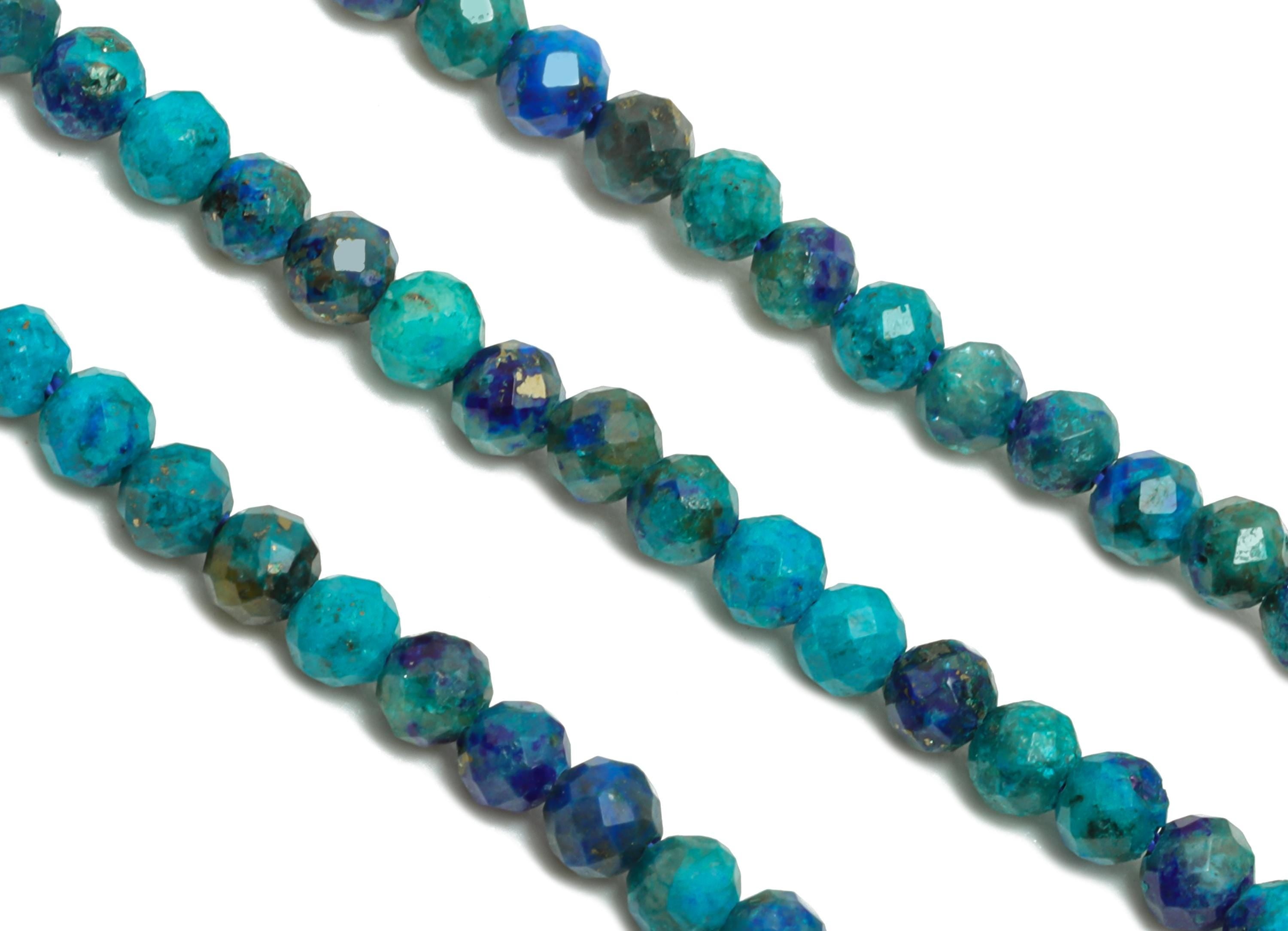 2mm Azurite Natural Stone Beads - Faceted Round Amazonite 15.5 inch /Strand - Gemstone Bead for Handmade - Crafting Jewelry Bead - NS2482 - DOMEDBAZAAR