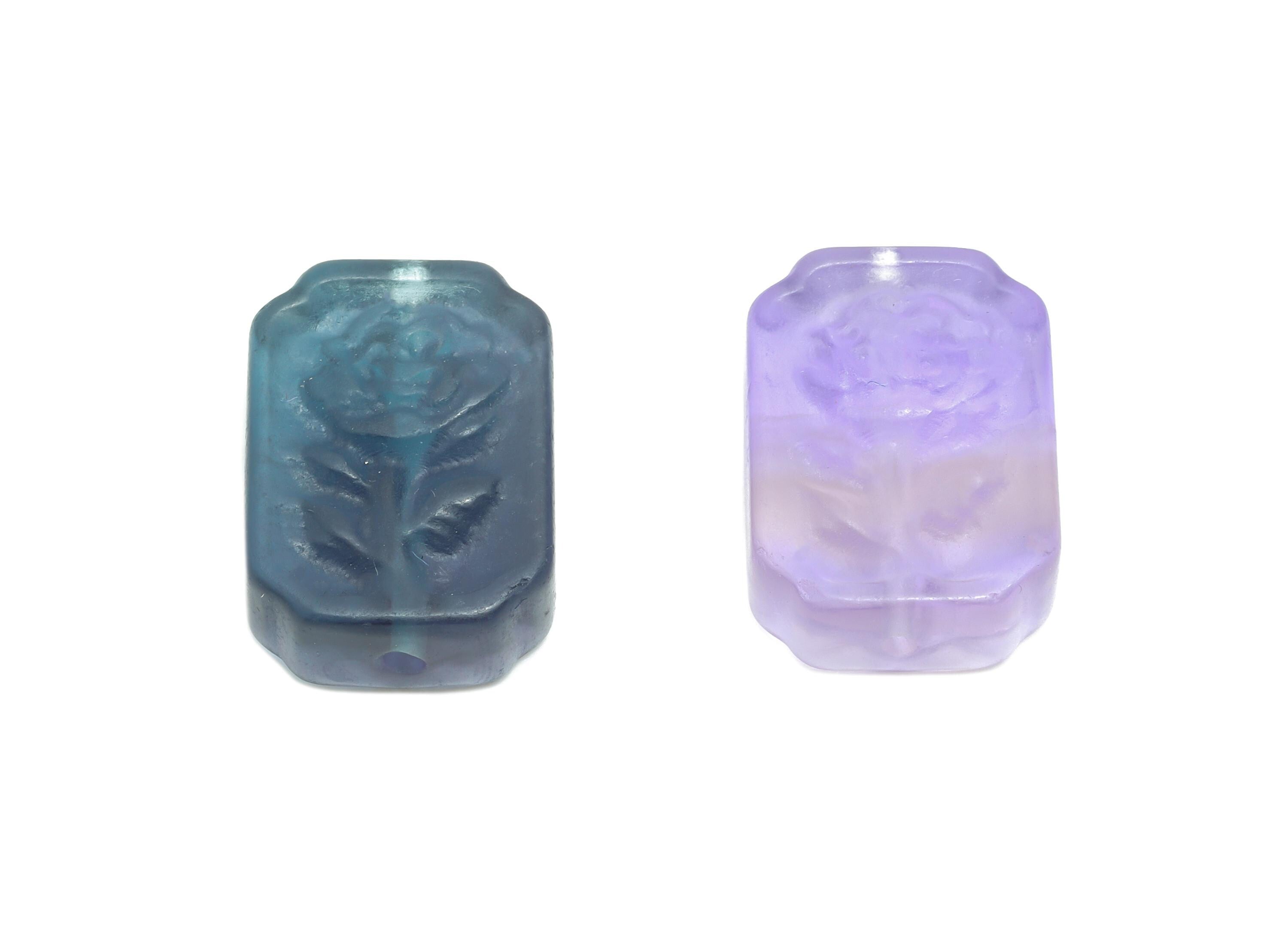 Carved Fluorite Rose Bead - Rectangle Natural Fluorite Bead - Handmade Carved Flower Pattern Bead - Healing Jewelry - 17.6x12.9x6.5mm-NS3097 - DOMEDBAZAAR