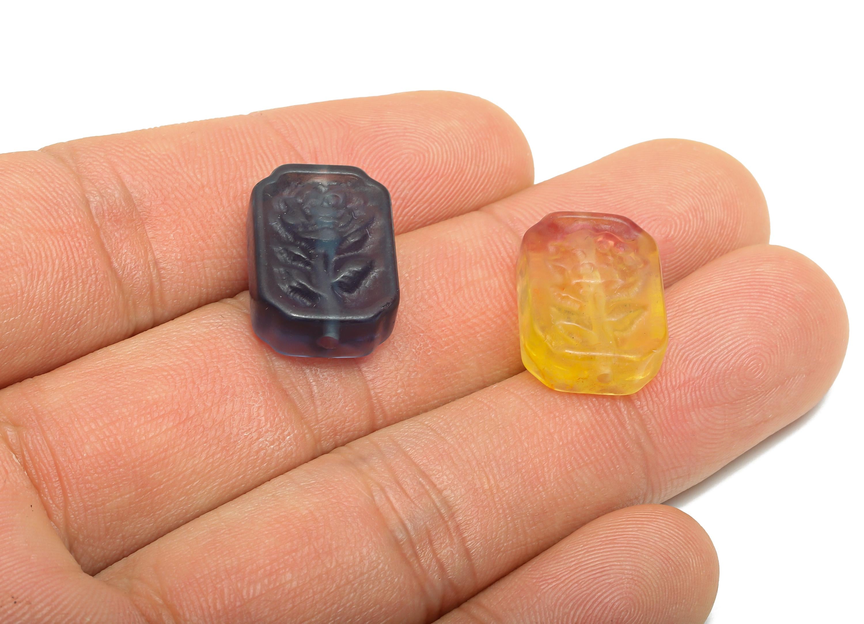 Carved Fluorite Rose Bead - Rectangle Natural Fluorite Bead - Handmade Carved Flower Pattern Bead - Healing Jewelry - 17.6x12.9x6.5mm-NS3097 - DOMEDBAZAAR