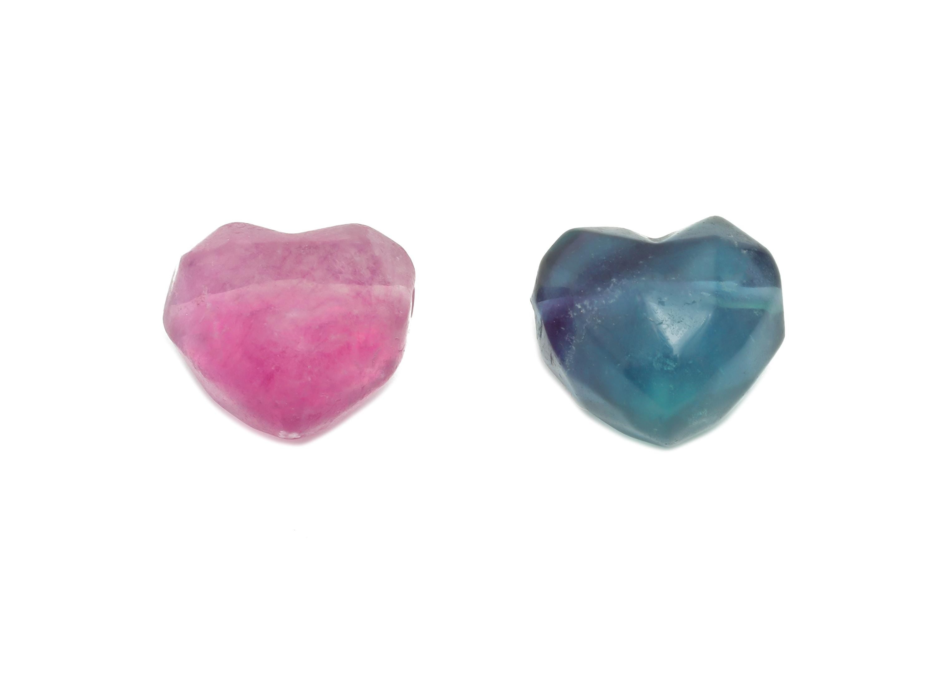 Fluorite Faceted Heart Bead - Natural Fluorite Beads - Handmade Geometric Love Heart Bead - Healing Jewelry Making - 13.9x12.7x10mm - NS3100 - DOMEDBAZAAR