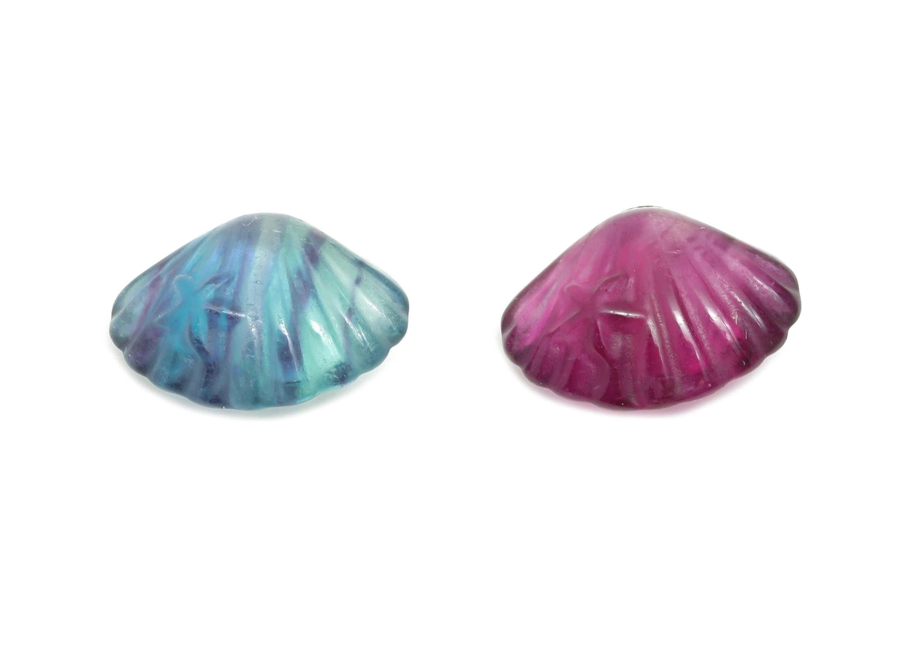 Carved Fluorite Shell Charm - Natural Fluorite Crystal - Handmade Carved Starfish Marine Life Gemstone - Healing Stone -18x13.7x7.6mm-NS3102 - DOMEDBAZAAR