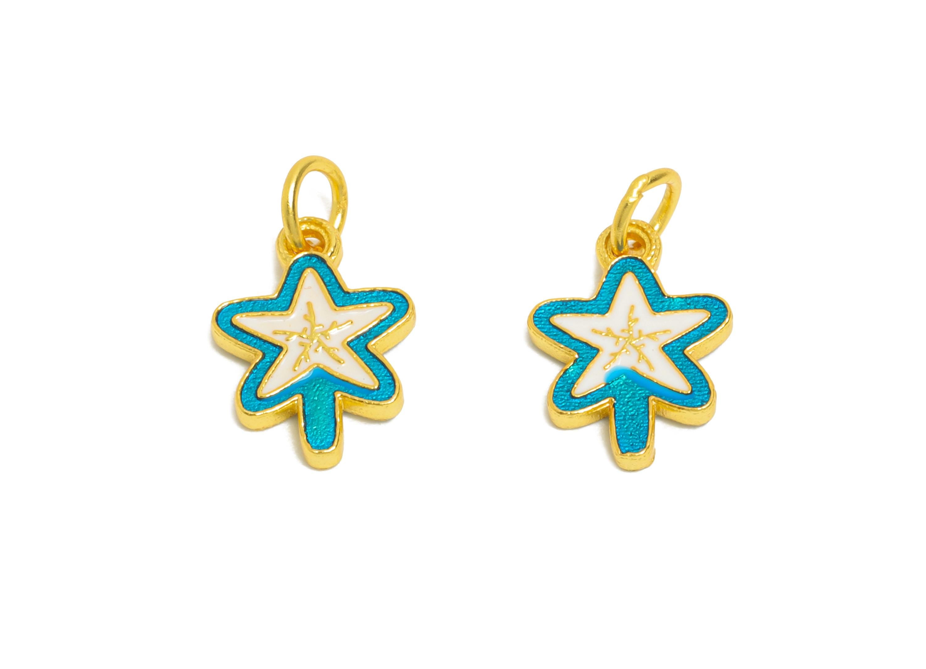 Colorful Enamel Star Charm - Magic Wand Pendant For DIY Bracelet - 925 Sterling Silver - 24k Real Gold Plating - 10x9x1.45mm - SI1139 - DOMEDBAZAAR