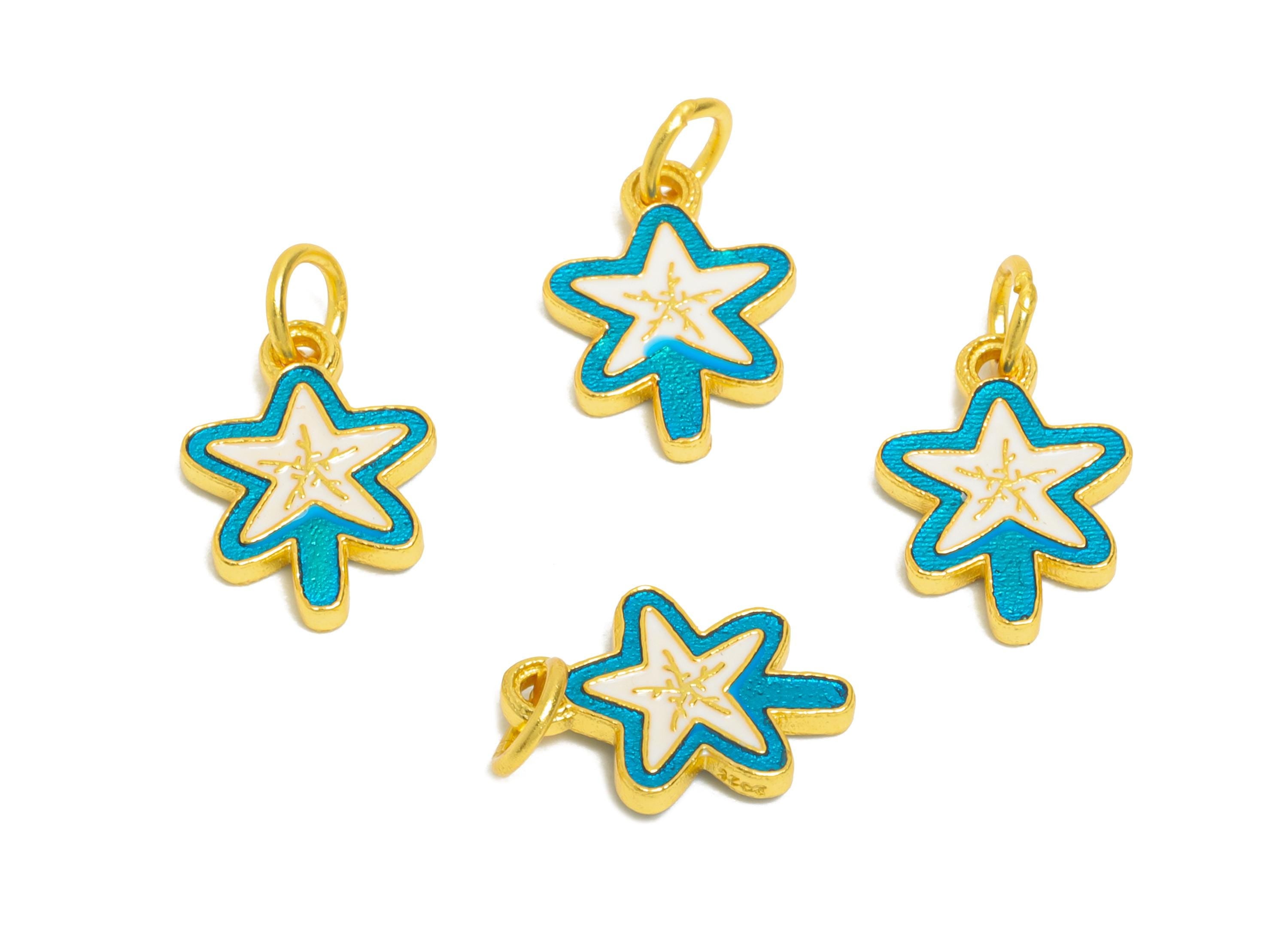 Colorful Enamel Star Charm - Magic Wand Pendant For DIY Bracelet - 925 Sterling Silver - 24k Real Gold Plating - 10x9x1.45mm - SI1139 - DOMEDBAZAAR