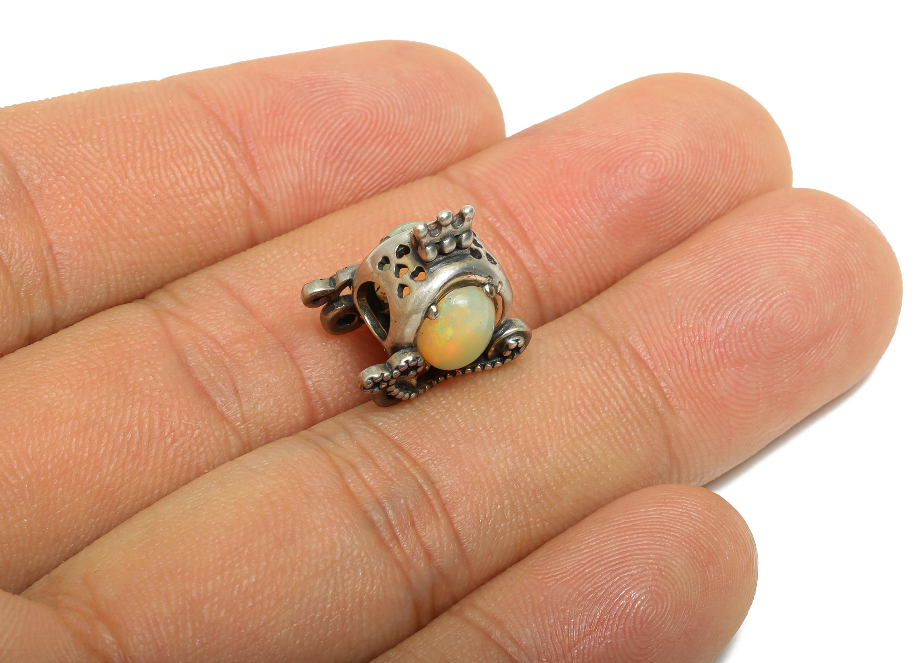 925 Sterling Silver Opal Bead - Fairy Tale Carriage Vintage For Bracelet - Jewelry Making Supplies - Nature Stone Bead - 15x15x11mm - SI1174 - DOMEDBAZAAR