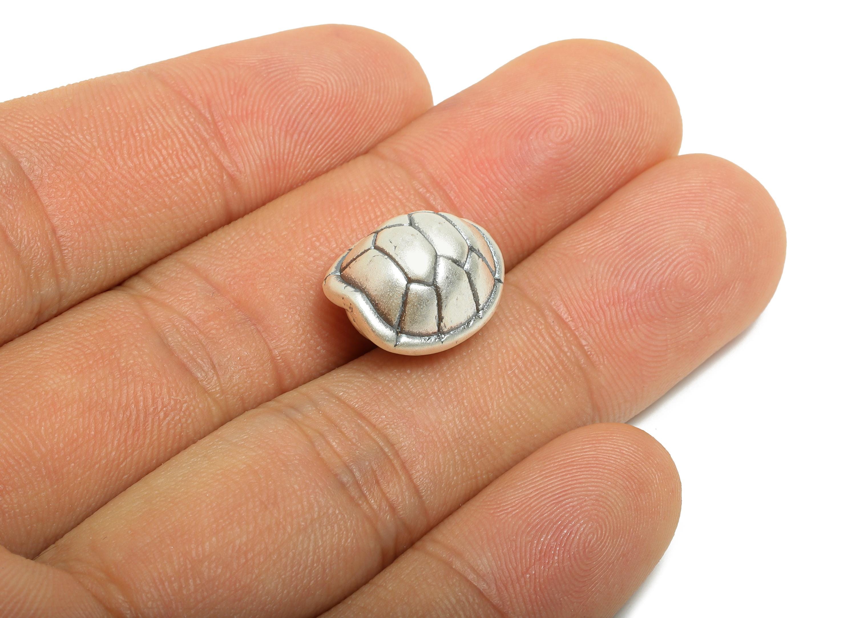 Turtle Shell Bead - Animal Pattern Spacer Bead for Bracelets - DIY Jewelry Finding - Bead For Bracelet - Pure Silver 999 - 15x13x10mm-SI1147 - DOMEDBAZAAR