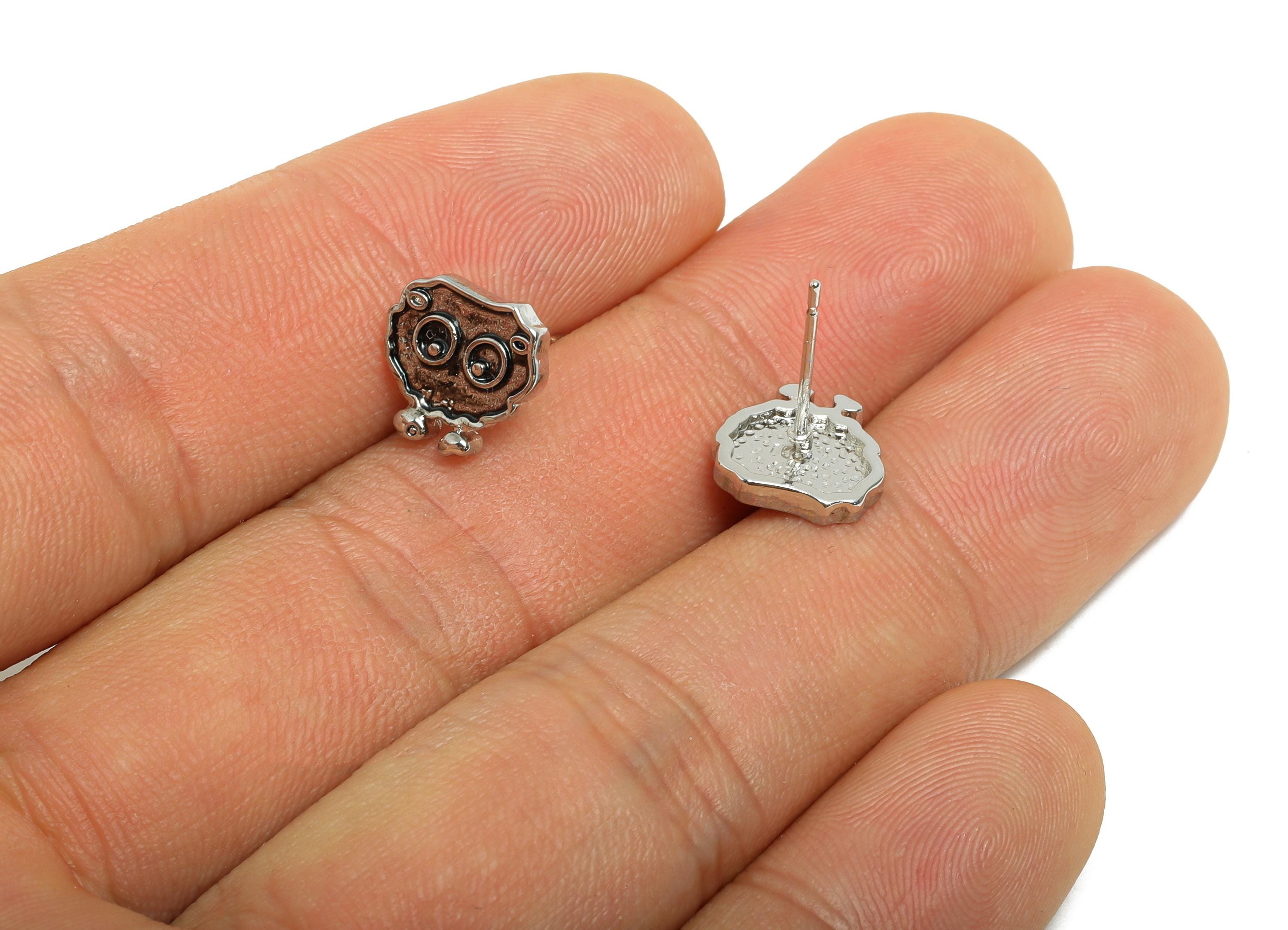 Brass Geometric Earring Post - Cute Cartoon Pattern Stud Earring - Whimsical Handmade Jewelry - Gift for Her - 9.88x10x1.95mm - RGP11011 - DOMEDBAZAAR