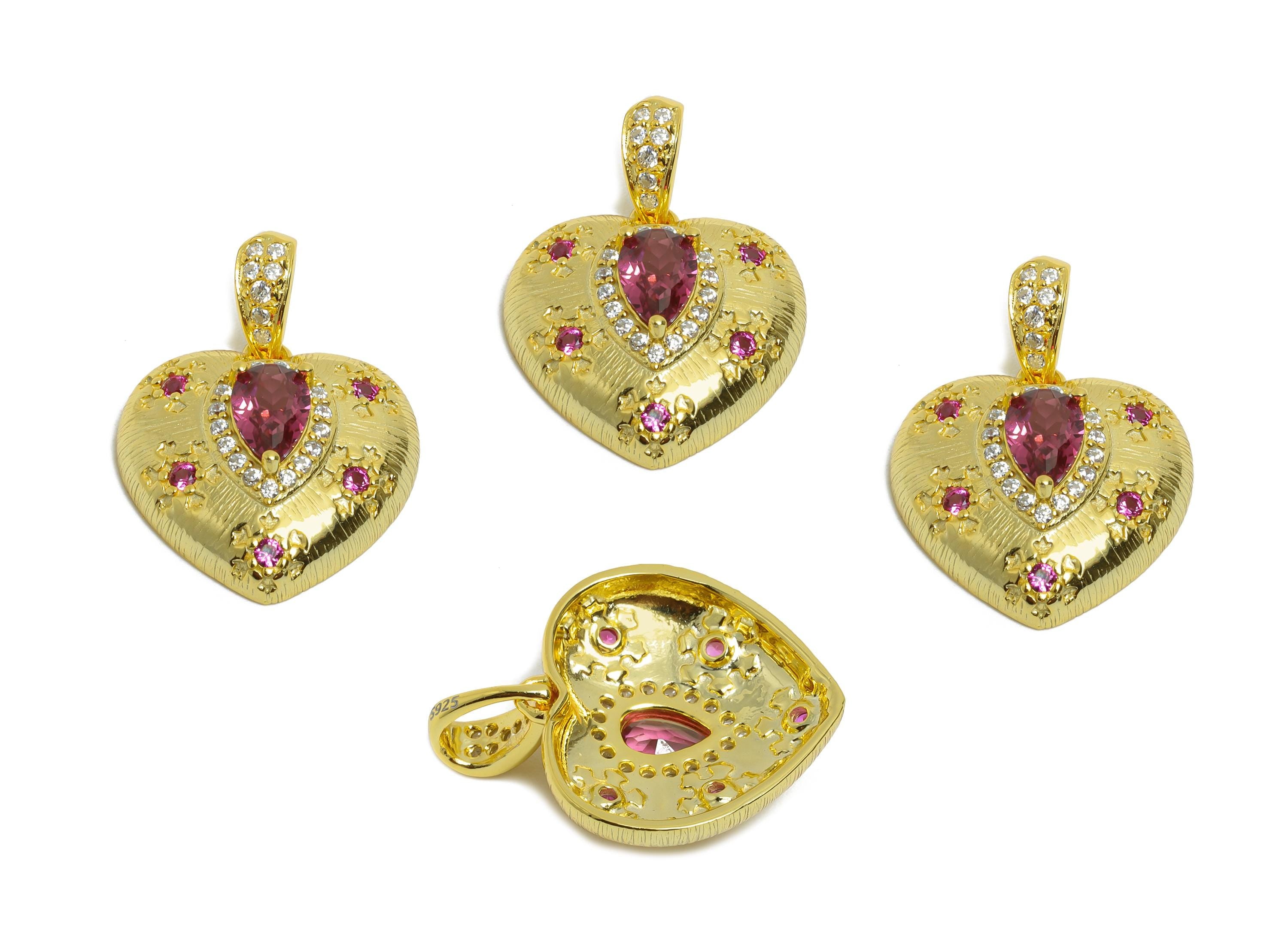Heart Garnet CZ Pendant - Luxury Zircon Women’s Garnet Pendant with Bail - 925 Sterling Silver - 18K Gold Plated - 20.9x15.7x6mm - SI1179 - DOMEDBAZAAR