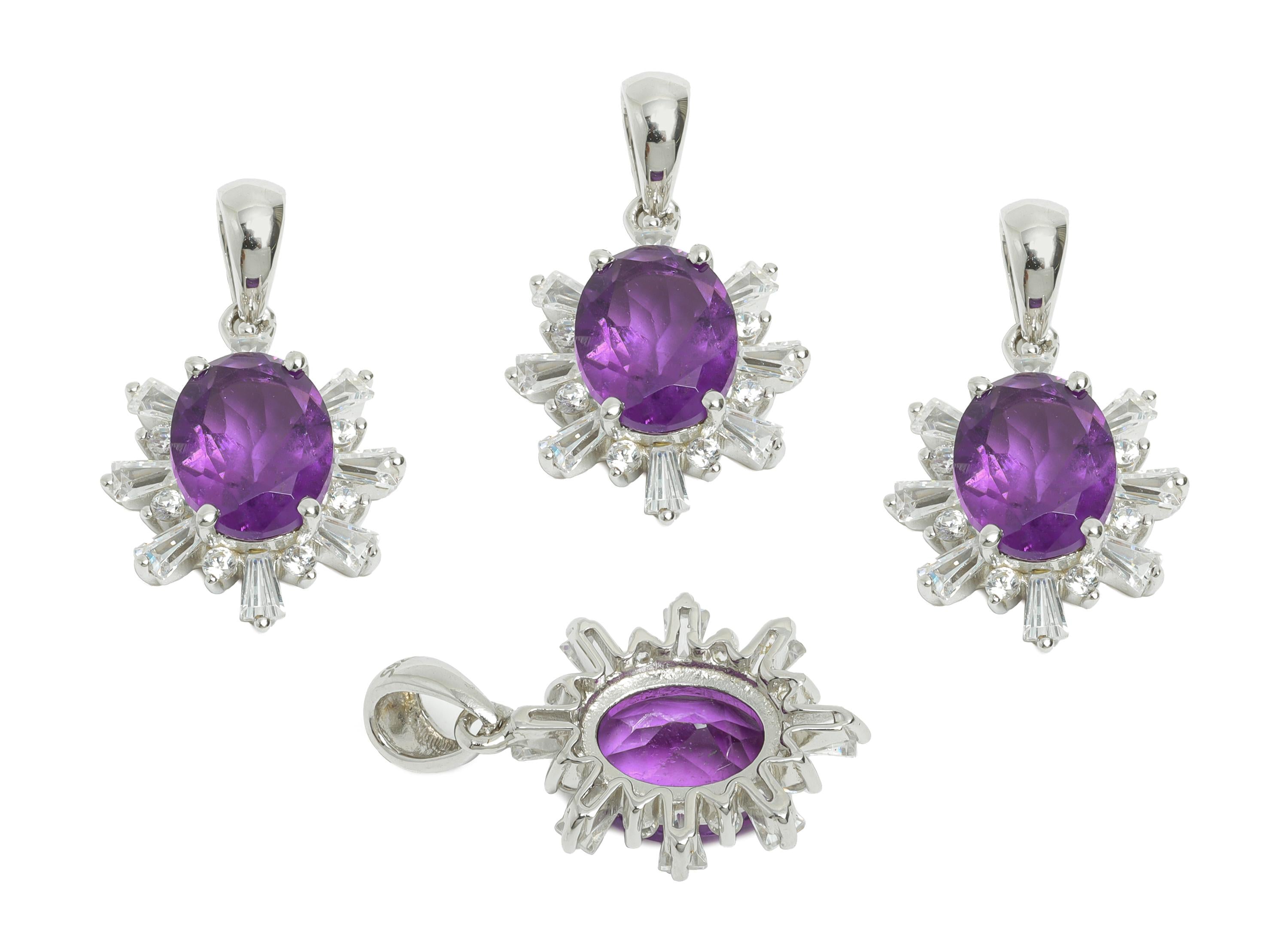 Dainty Amethyst CZ Pendant - Luxury Cubic Zircon Women’s Pendant with Bail - 925 Sterling Silver - Silver Plating - 20.9x15.7x6mm - SI1186 - DOMEDBAZAAR