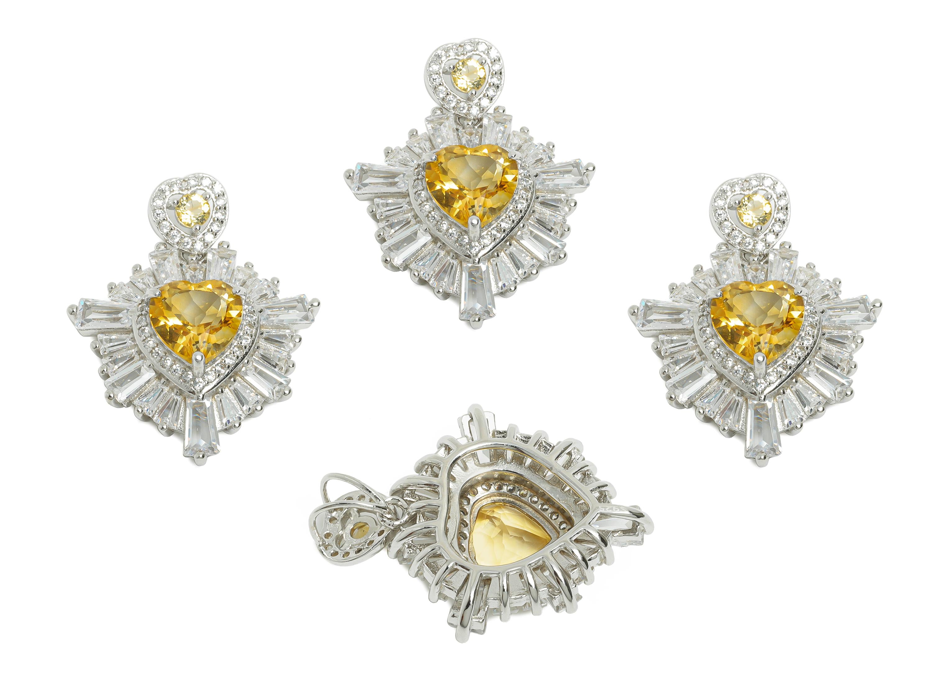 Classic Citrine Heart Pendant - Vintage Cubic Zircon Heart Charm For Necklace - 925 Sterling Silver - Silver Plating - 27x21x7.9mm- SI1176 - DOMEDBAZAAR