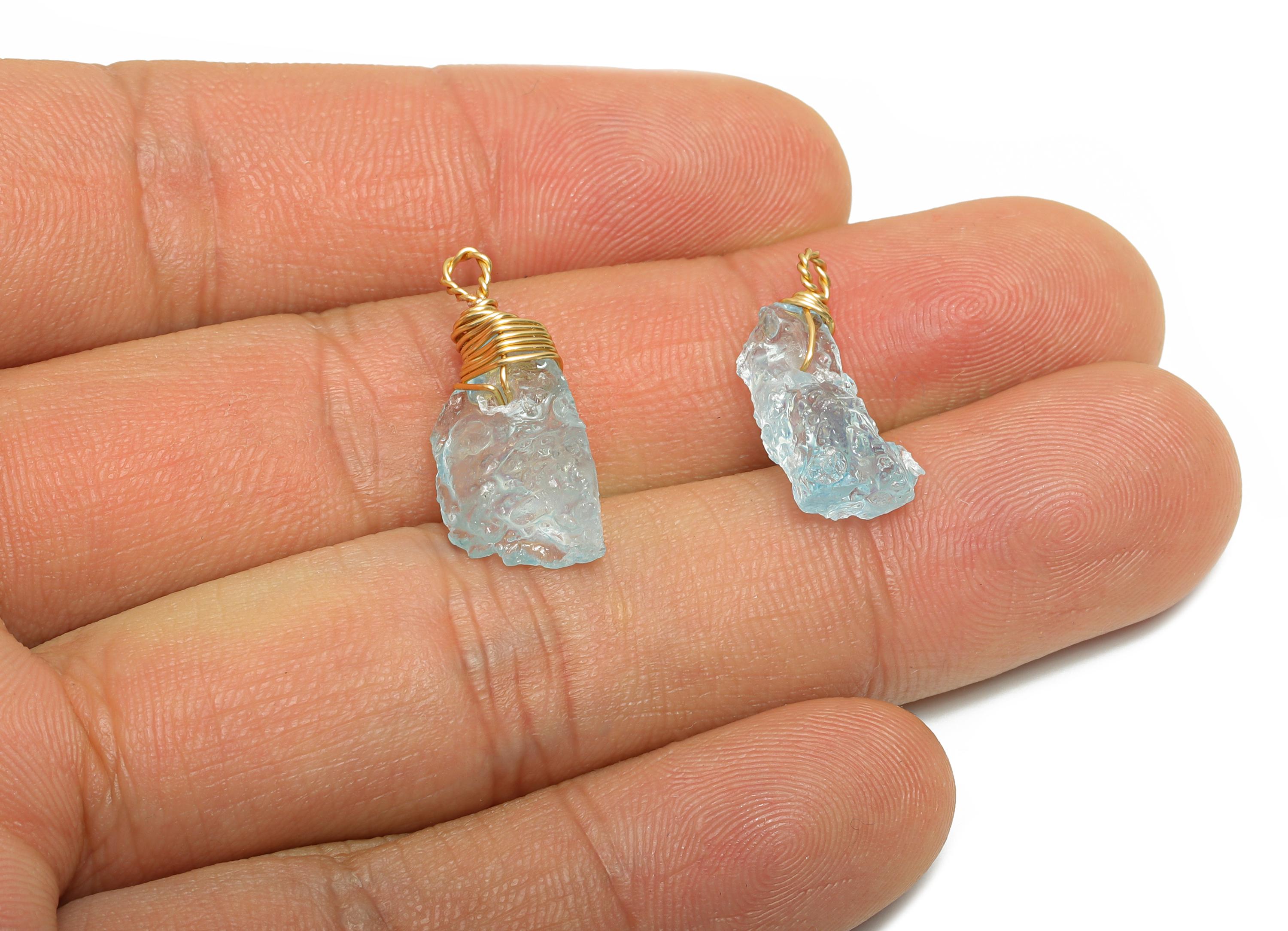 Raw Aquamarine Pendant - Brass Wire Wrapped Crystal Necklace Pendant - Handmade Wire Wrapped Jewelry - Healing Stone - 22x8x7.5mm - NS3039 - DOMEDBAZAAR