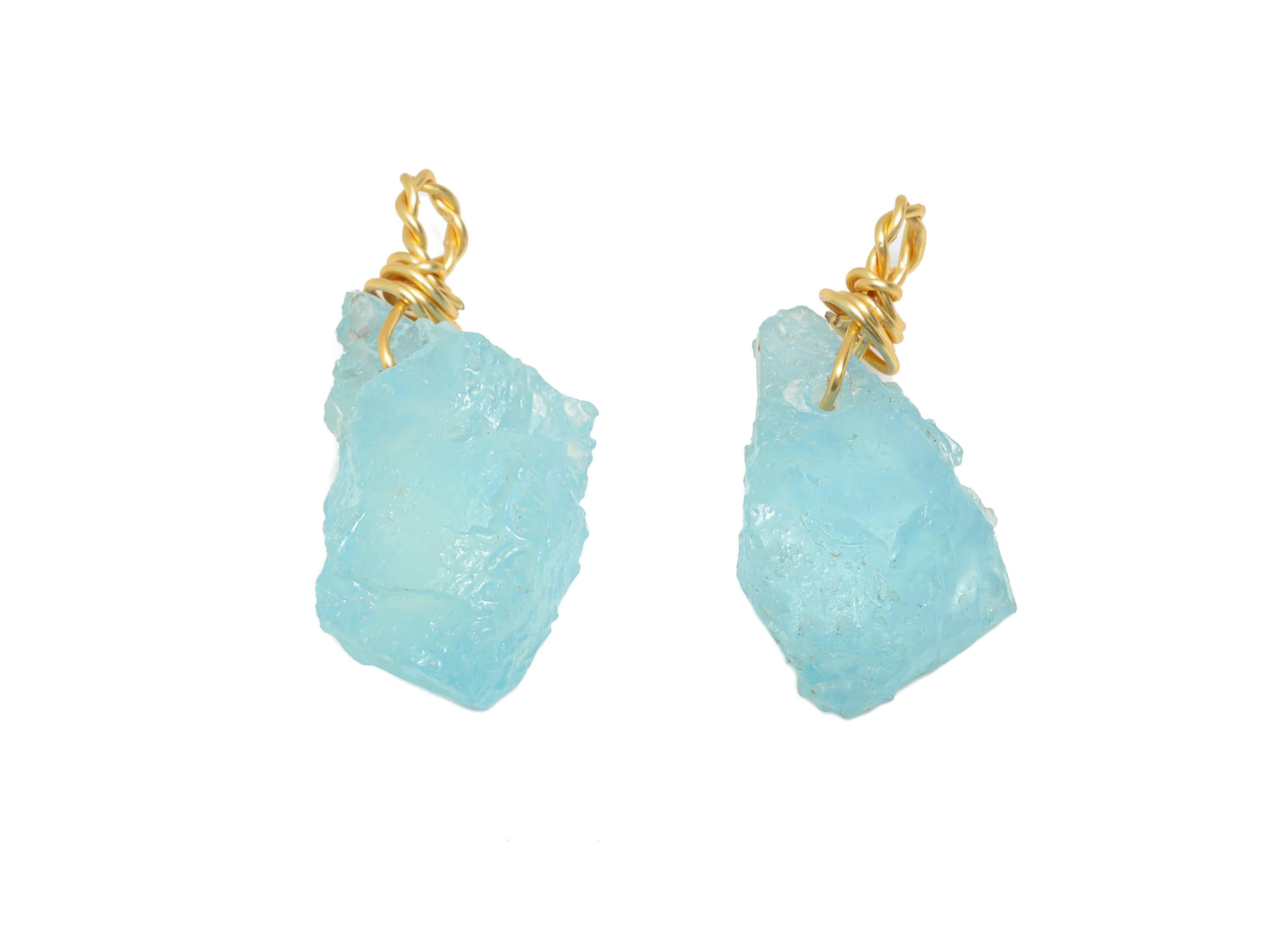 Raw Aquamarine Pendant - Brass Wire Wrapped Crystal Necklace Pendant - Handmade Wire Wrapped Jewelry - Healing Stone - 27x11.6x9mm - NS3038 - DOMEDBAZAAR