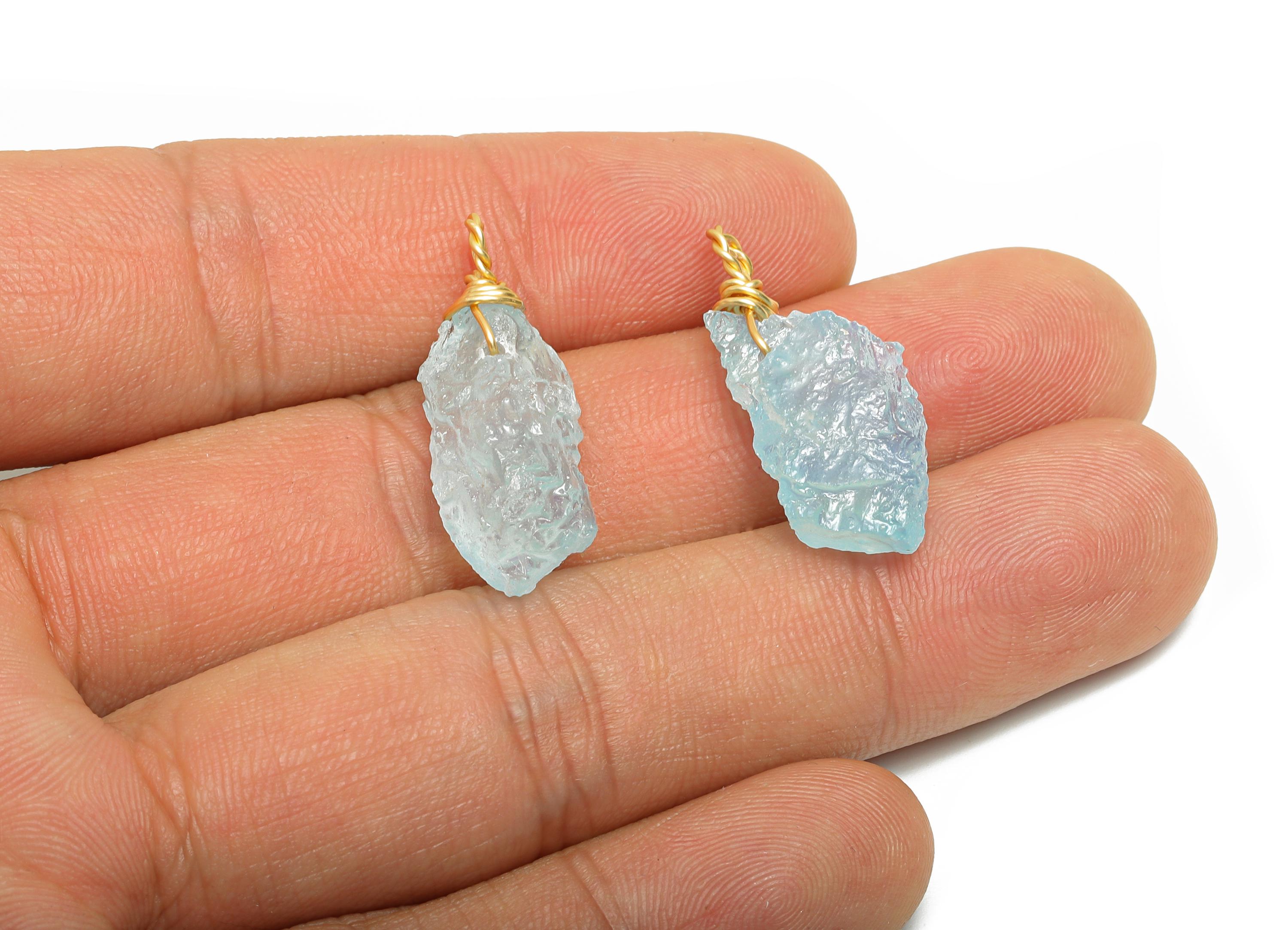 Raw Aquamarine Pendant - Brass Wire Wrapped Crystal Necklace Pendant - Handmade Wire Wrapped Jewelry - Healing Stone - 27x11.6x9mm - NS3038 - DOMEDBAZAAR