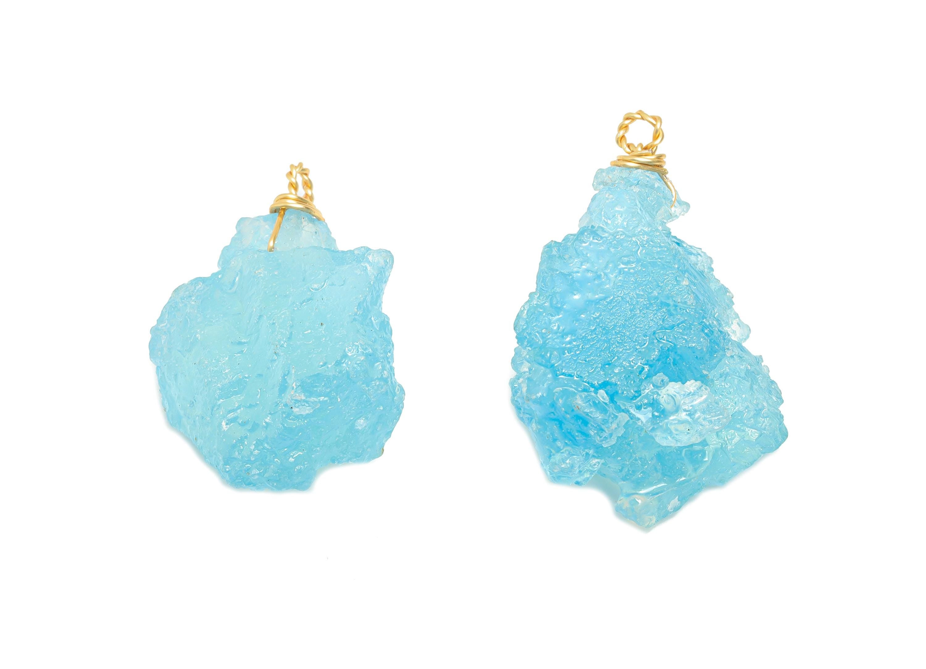 Raw Aquamarine Pendant - Brass Wire Wrapped Crystal Necklace Pendant - Handmade Wire Wrapped Jewelry - Healing Stone - 31.9x23x16mm - NS3037 - DOMEDBAZAAR
