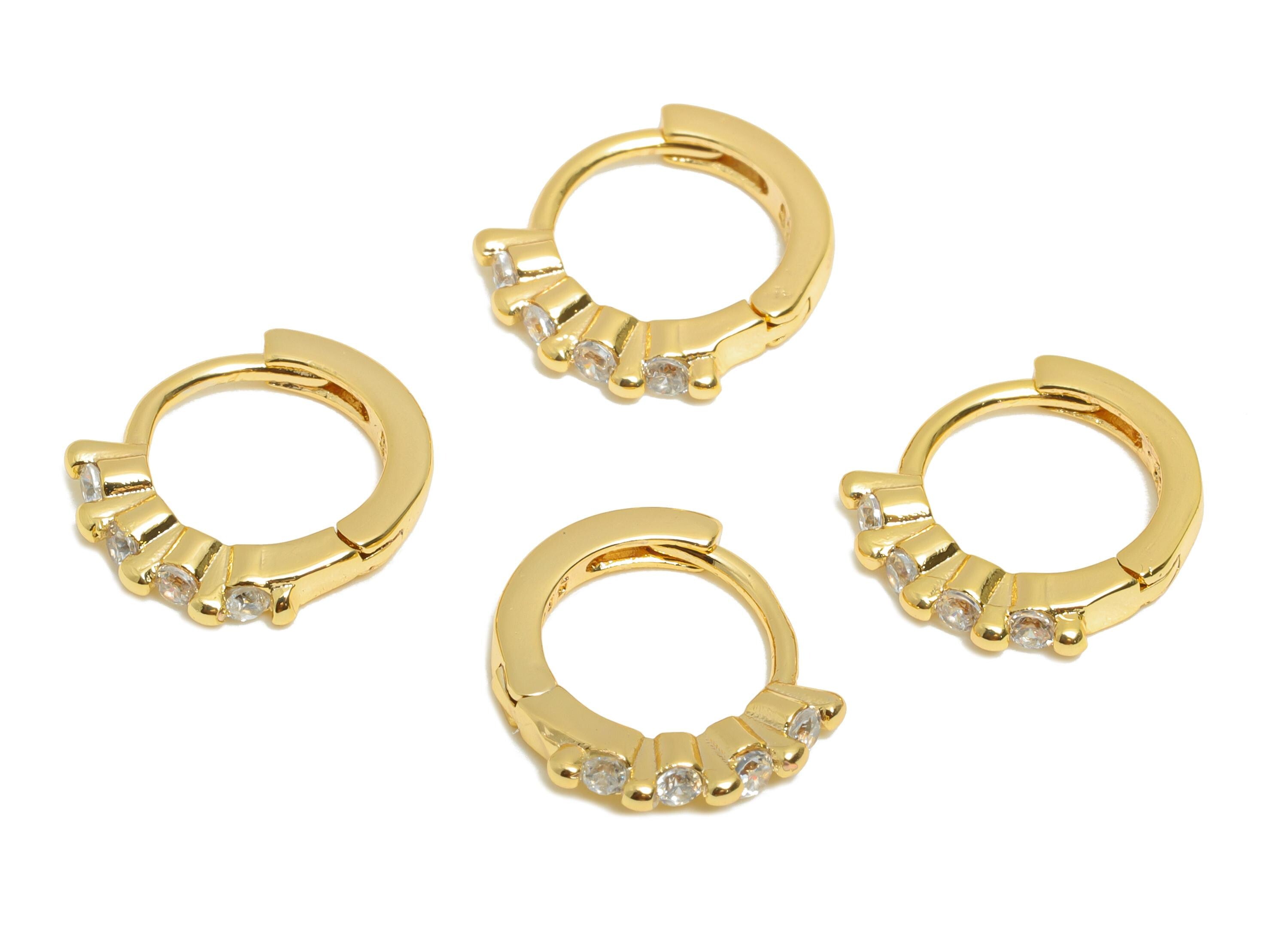 Brass CZ Round Huggie Hoop Earring - Minimalist Circle Zircon Earring - Classic Huggie Hoop Clasp - 18K Gold Plated - 12x10x1.7mm - RGP10944 - DOMEDBAZAAR