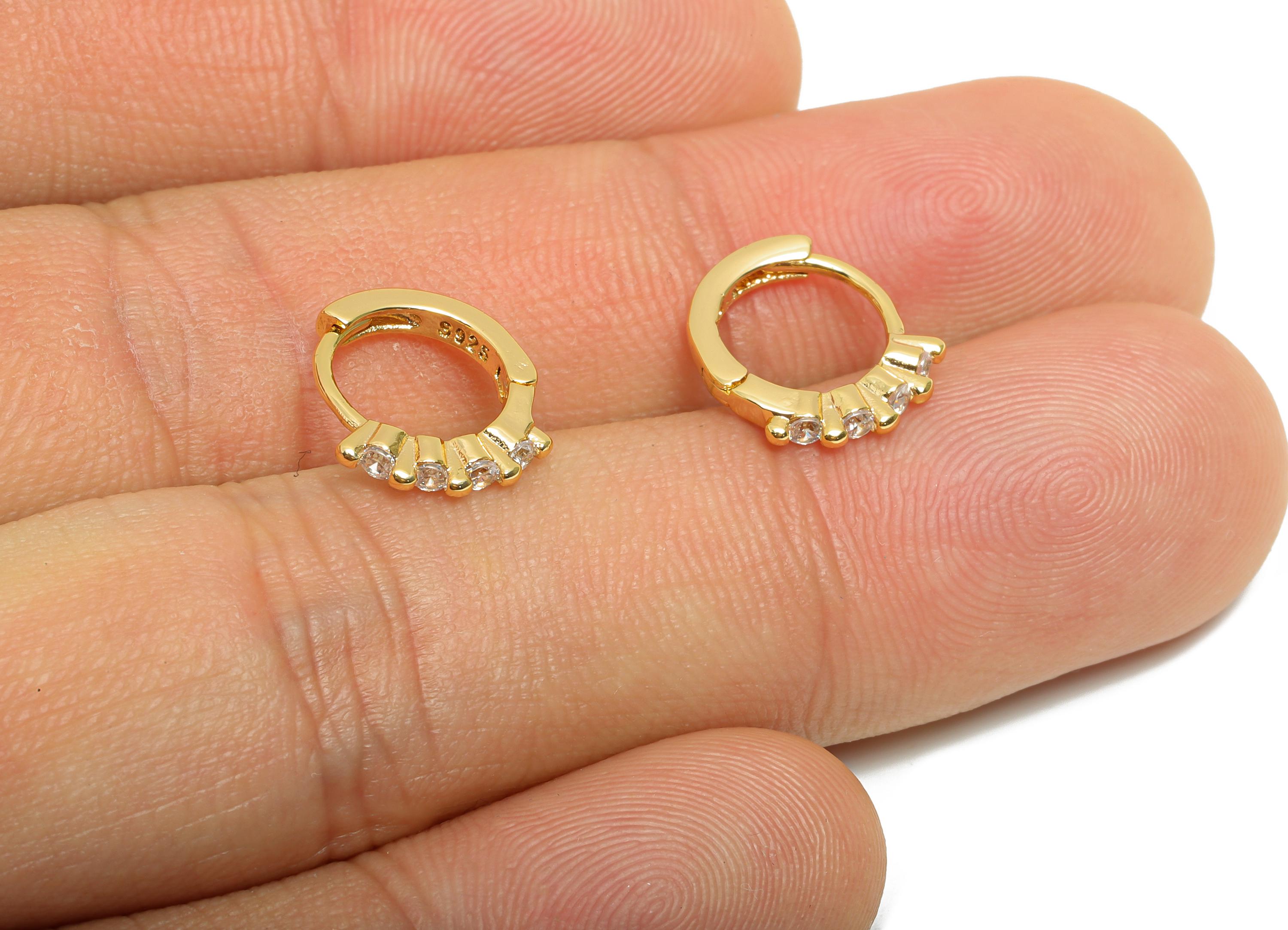 Brass CZ Round Huggie Hoop Earring - Minimalist Circle Zircon Earring - Classic Huggie Hoop Clasp - 18K Gold Plated - 12x10x1.7mm - RGP10944 - DOMEDBAZAAR