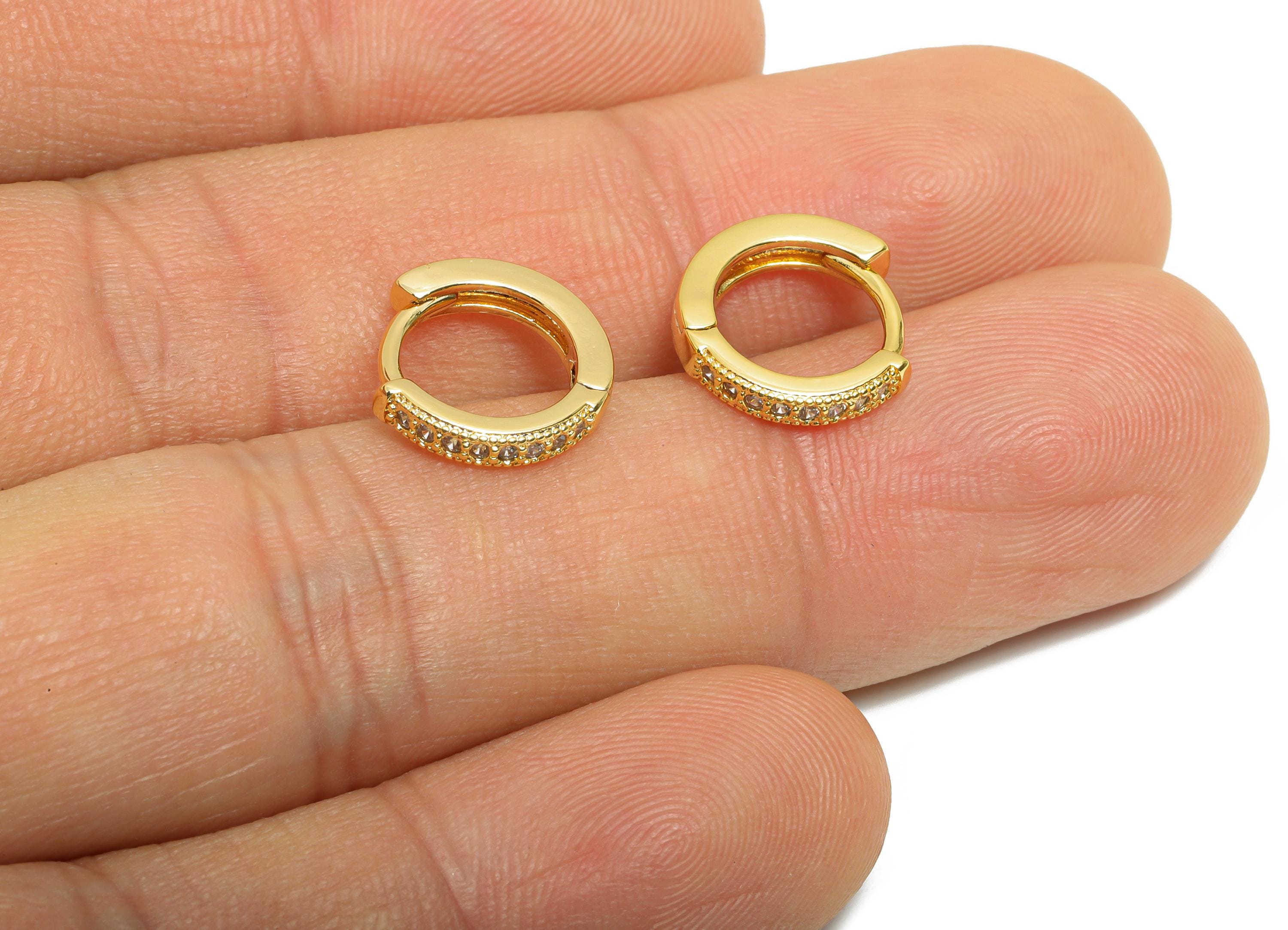 Brass CZ Round Huggie Hoop Earring - Brass Zircon Earring - Sparkling Huggie Hoop Clasp - 18K Real Gold Plated - 12.18x11.2x2.2mm - RGP10921 - DOMEDBAZAAR