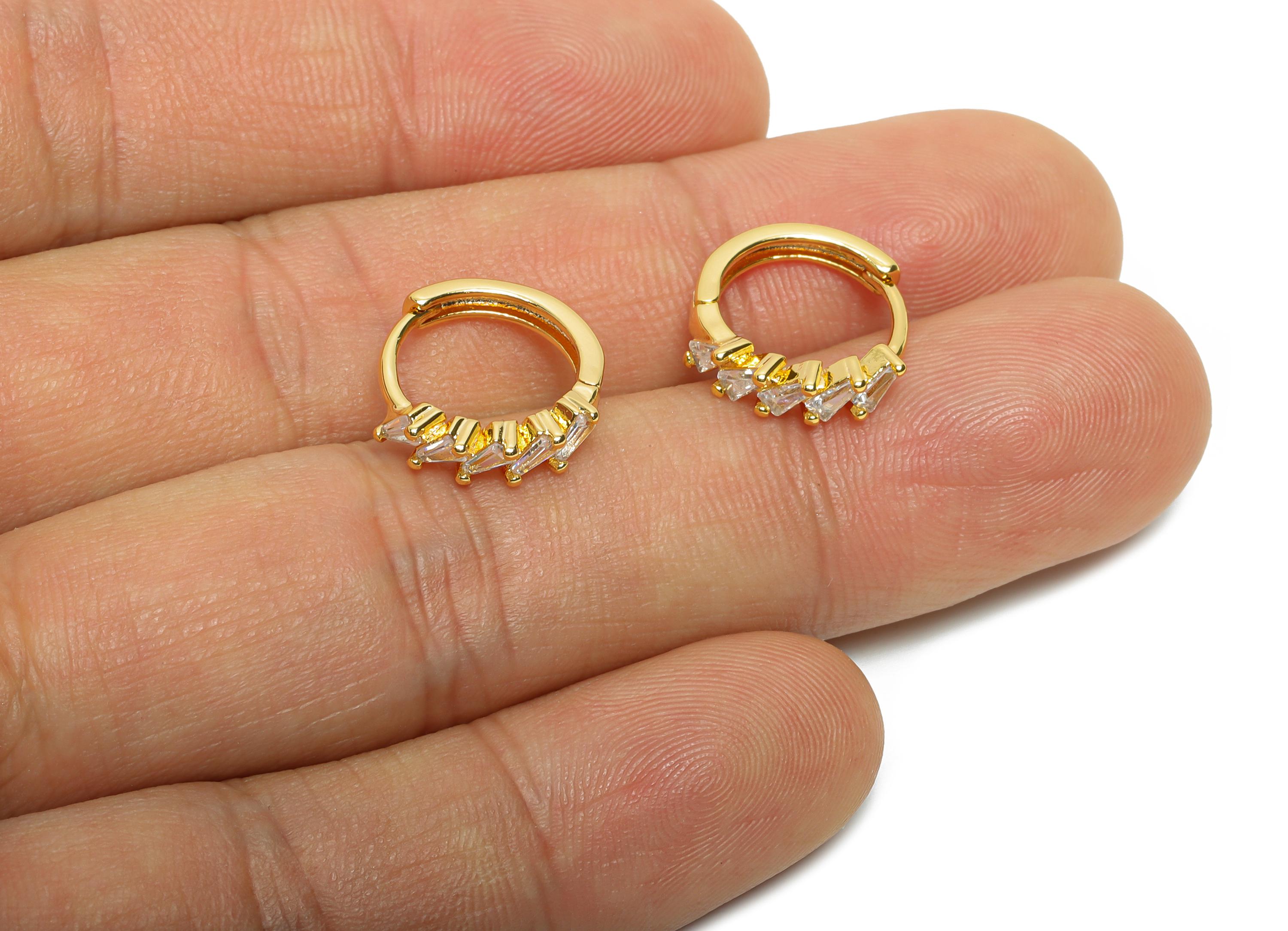 Brass CZ Huggie Hoop Earring - Brass Geometric Zircon Earring - Classic Huggie Hoop Clasp - 18K Real Gold Plated - 14.5x13x3.33mm - RGP10931 - DOMEDBAZAAR