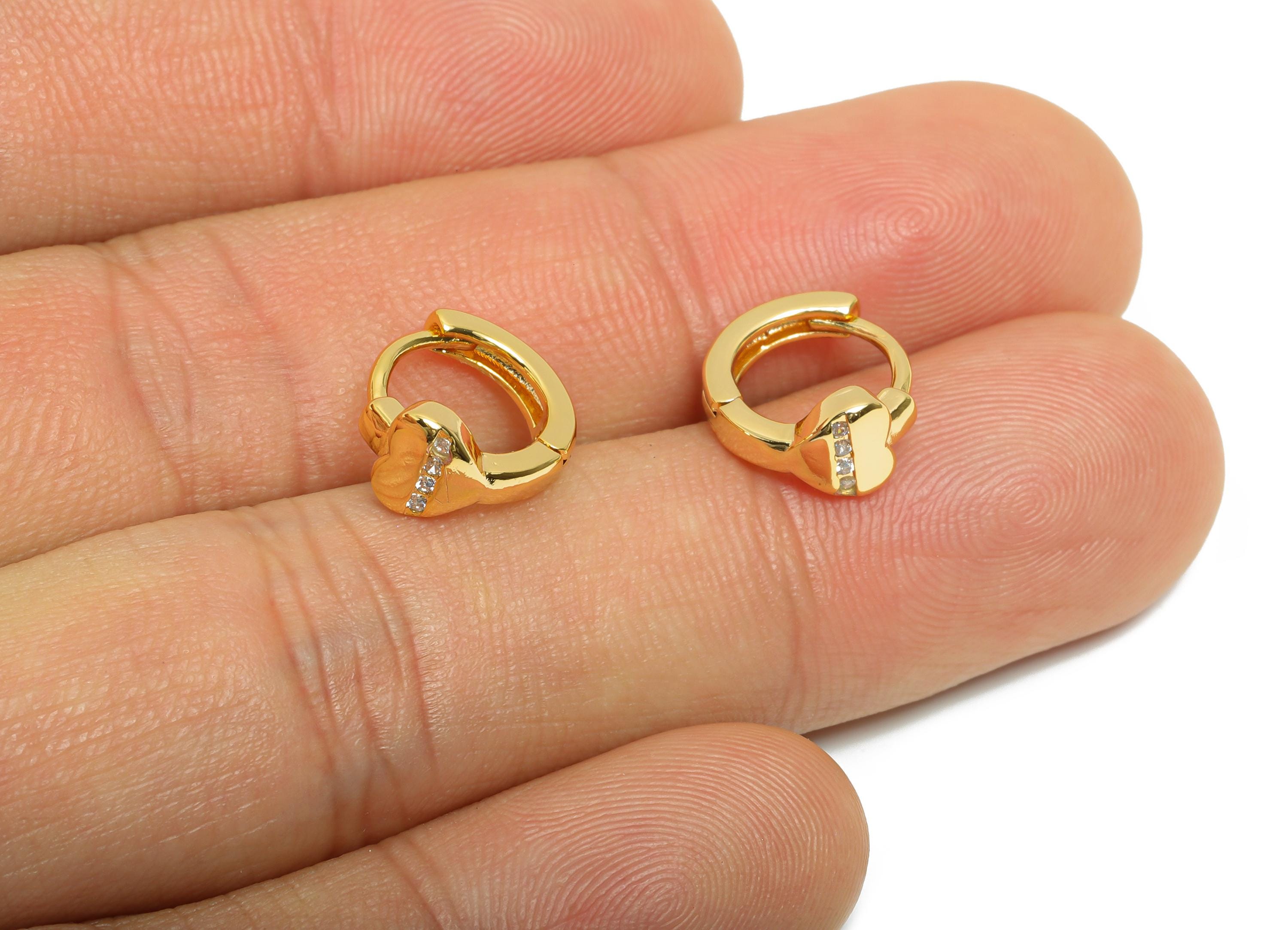 Brass CZ Huggie Hoop Earring - Everyday Heart Zircon Earring - Minimalist Huggie Hoop Clasp - 18K Real Gold Plated - 12x10x5.88mm - RGP10922 - DOMEDBAZAAR