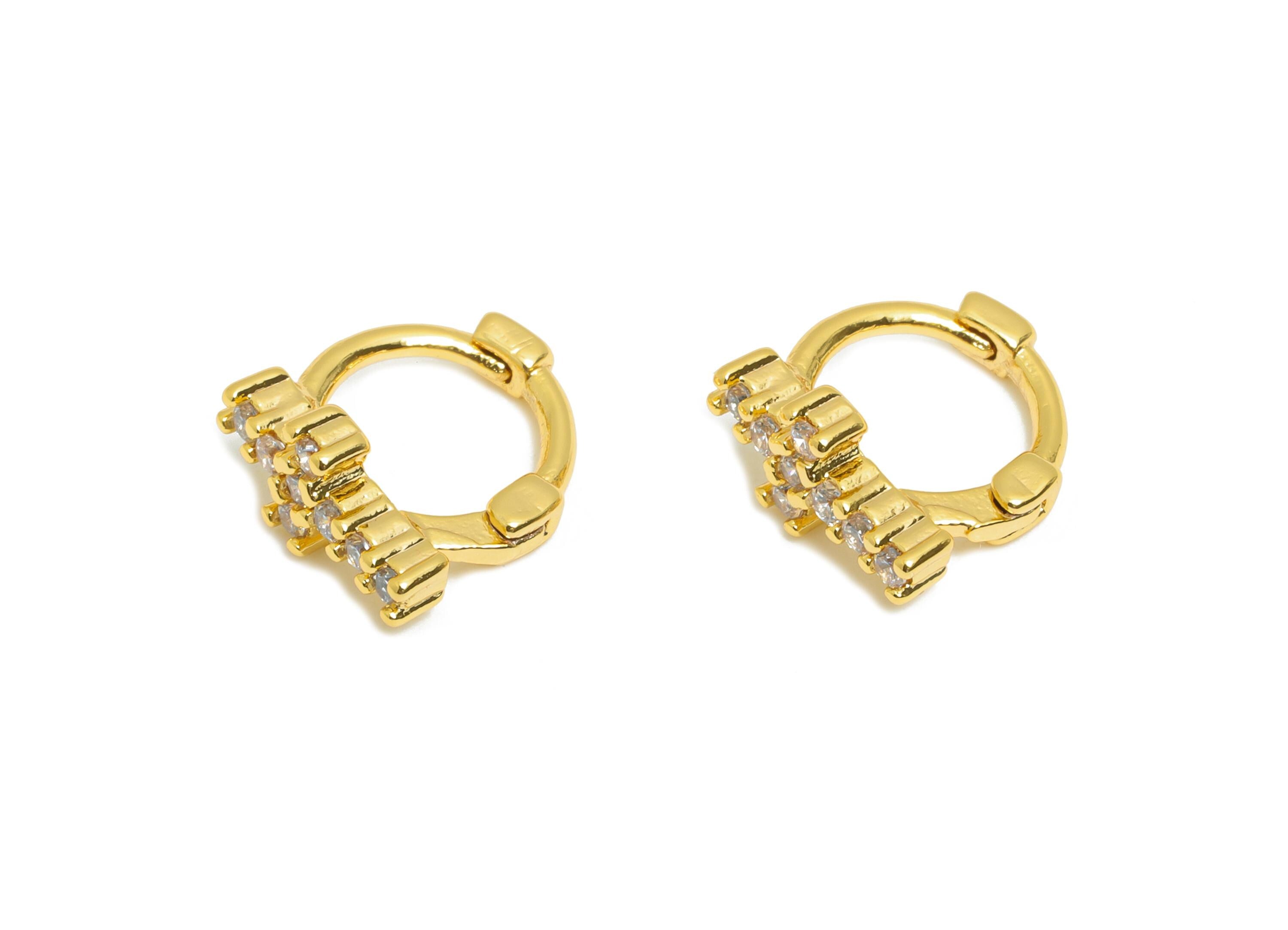 Brass CZ Cross Huggie Hoop Earring - Brass Geometric Zircon Earring - Everyday Wear - 18K Real Gold Plated - 9.46x8.54x4.33mm - RGP10938 - DOMEDBAZAAR