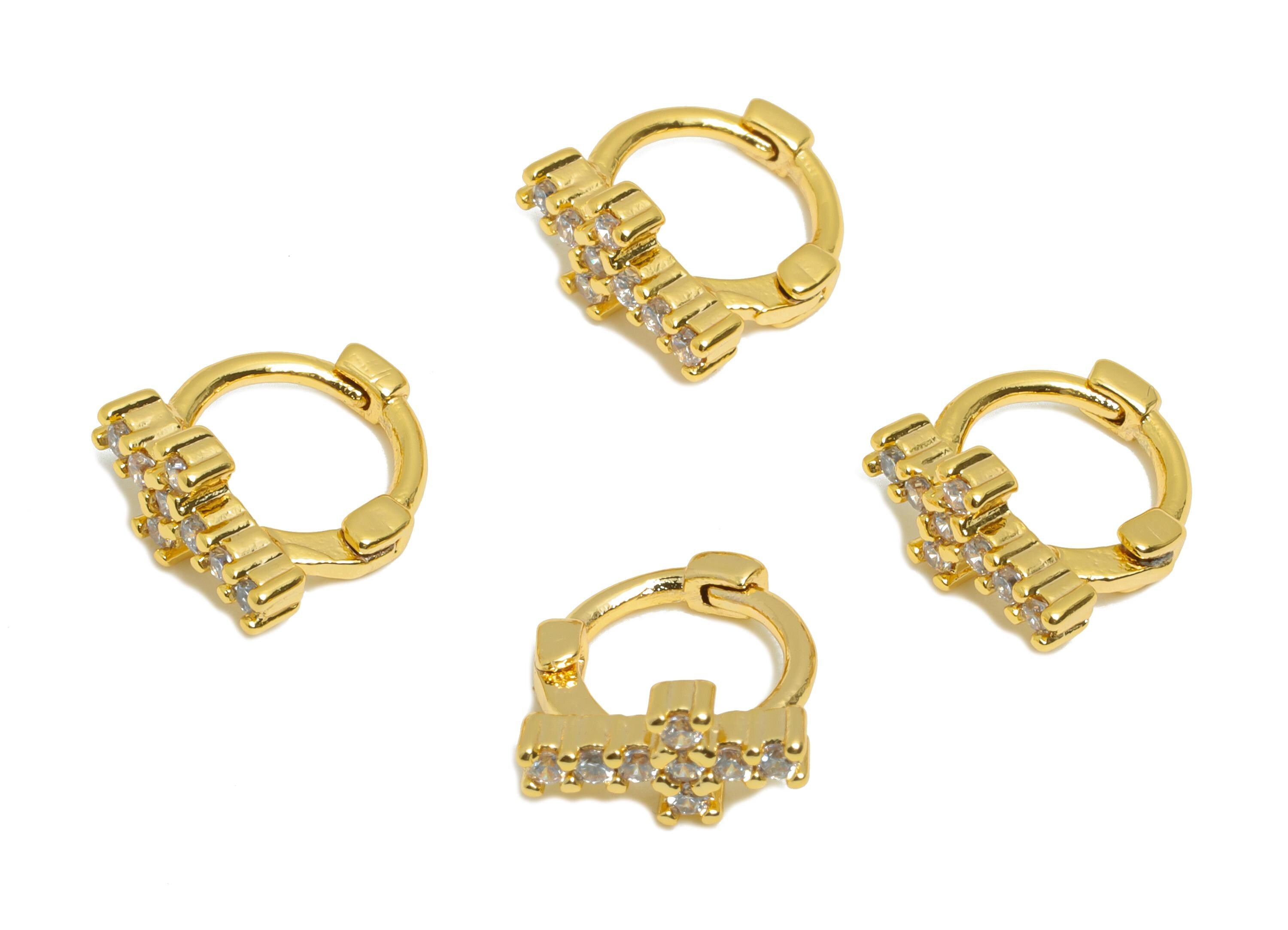 Brass CZ Cross Huggie Hoop Earring - Brass Geometric Zircon Earring - Everyday Wear - 18K Real Gold Plated - 9.46x8.54x4.33mm - RGP10938 - DOMEDBAZAAR