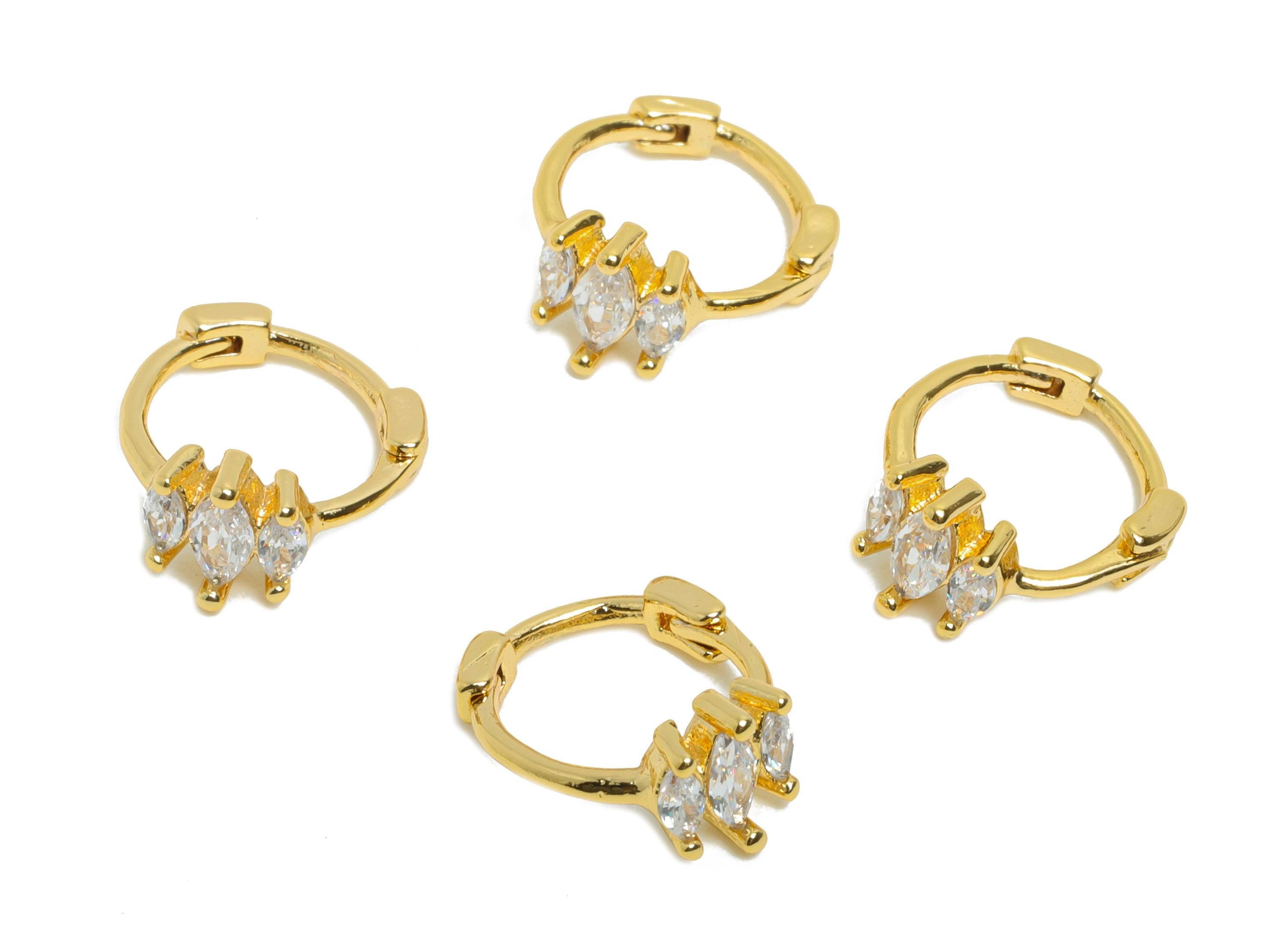 Brass CZ Huggie Hoop Earring - Mini Brass Marquise Zircon Earring - Simple Huggie Hoop Clasp - 18K Real Gold Plated - 10.4x9x5mm - RGP10937 - DOMEDBAZAAR