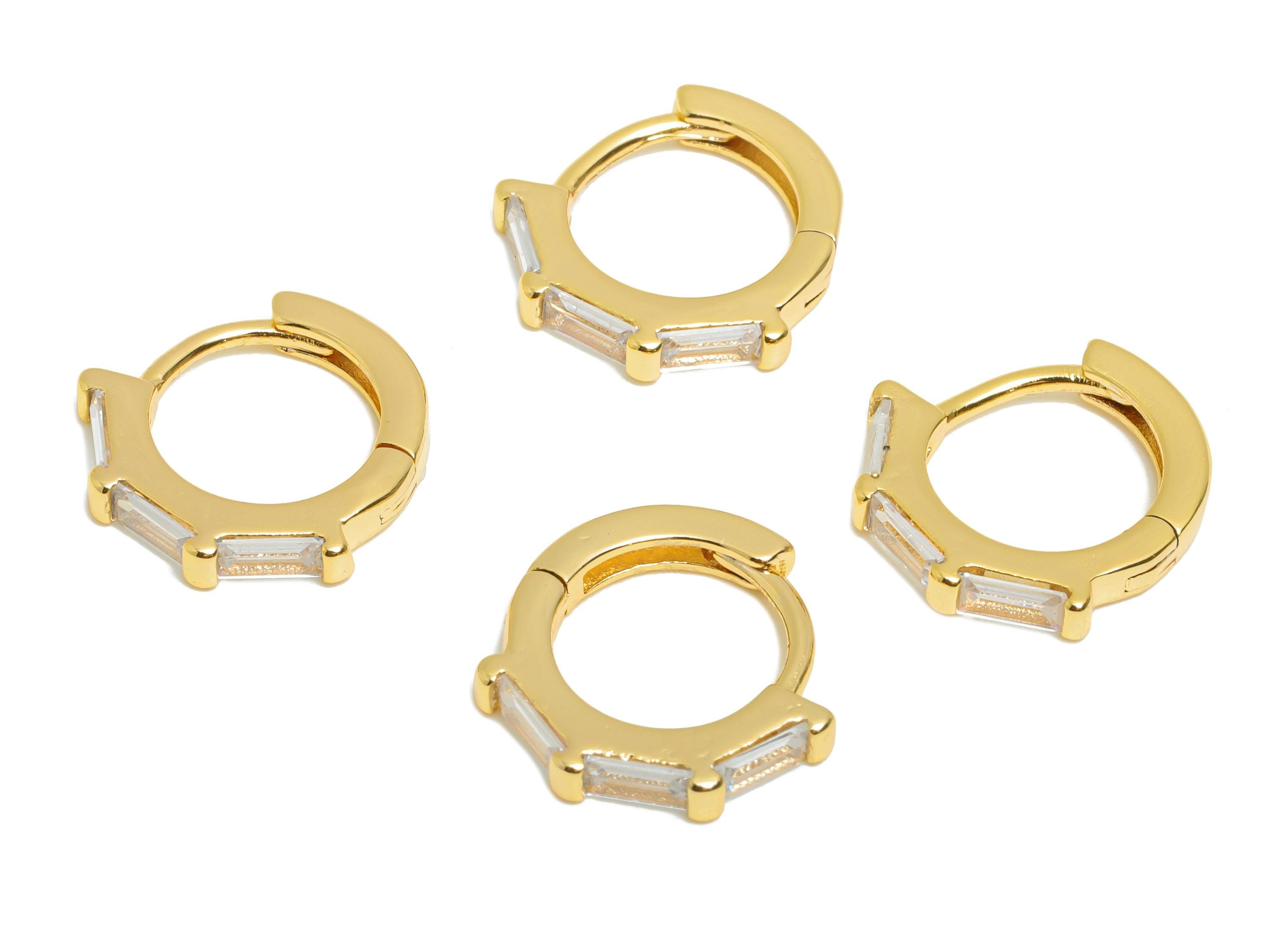 Brass CZ Round Huggie Hoop Earring - Minimalism Circle Zircon Earring - Classic Huggie Hoop Clasp - 18K Gold Plated - 12.9x12x2mm - RGP10911 - DOMEDBAZAAR