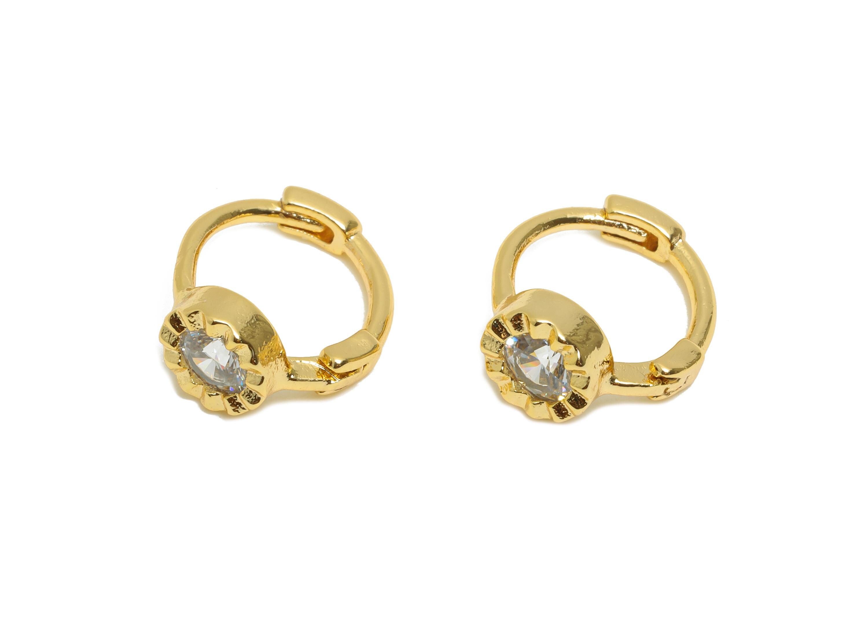 Brass CZ Huggie Hoop Earring - Brass Ring Clear Cubic Zircon Hoop Earring - Everyday Wear - 18K Real Gold Plated - 11.2x9.46x5mm - RGP10928 - DOMEDBAZAAR