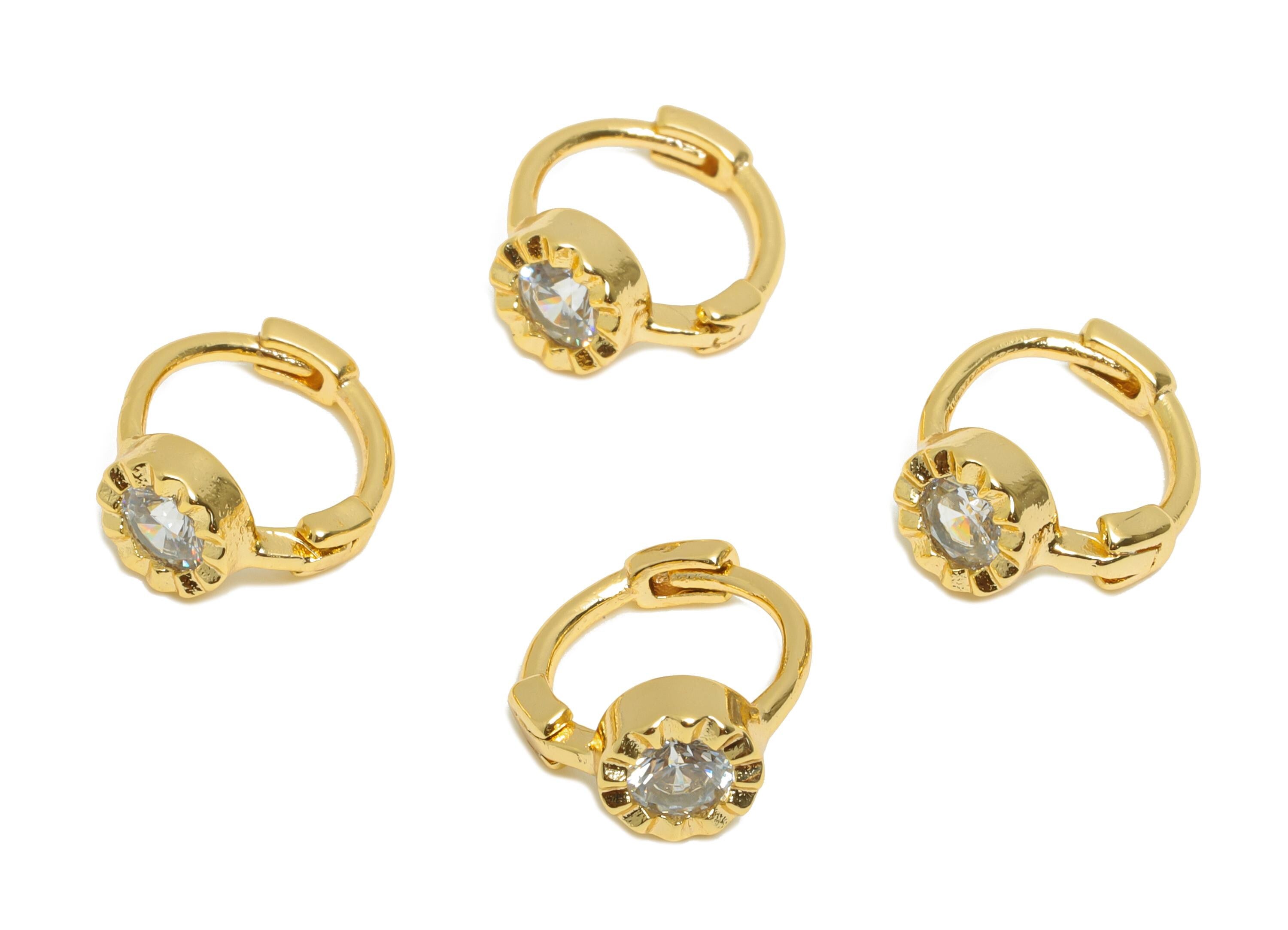 Brass CZ Huggie Hoop Earring - Brass Ring Clear Cubic Zircon Hoop Earring - Everyday Wear - 18K Real Gold Plated - 11.2x9.46x5mm - RGP10928 - DOMEDBAZAAR