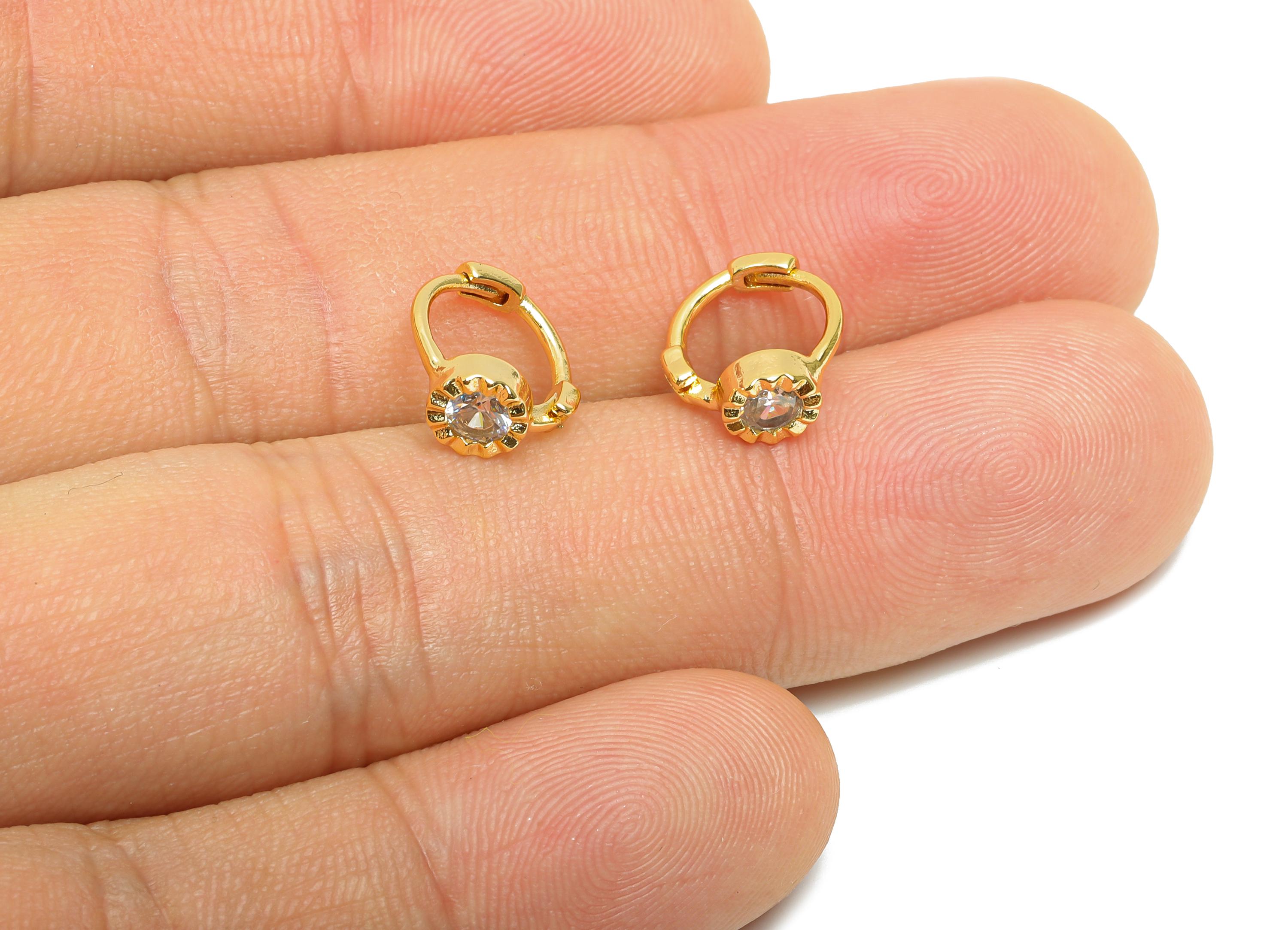 Brass CZ Huggie Hoop Earring - Brass Ring Clear Cubic Zircon Hoop Earring - Everyday Wear - 18K Real Gold Plated - 11.2x9.46x5mm - RGP10928 - DOMEDBAZAAR