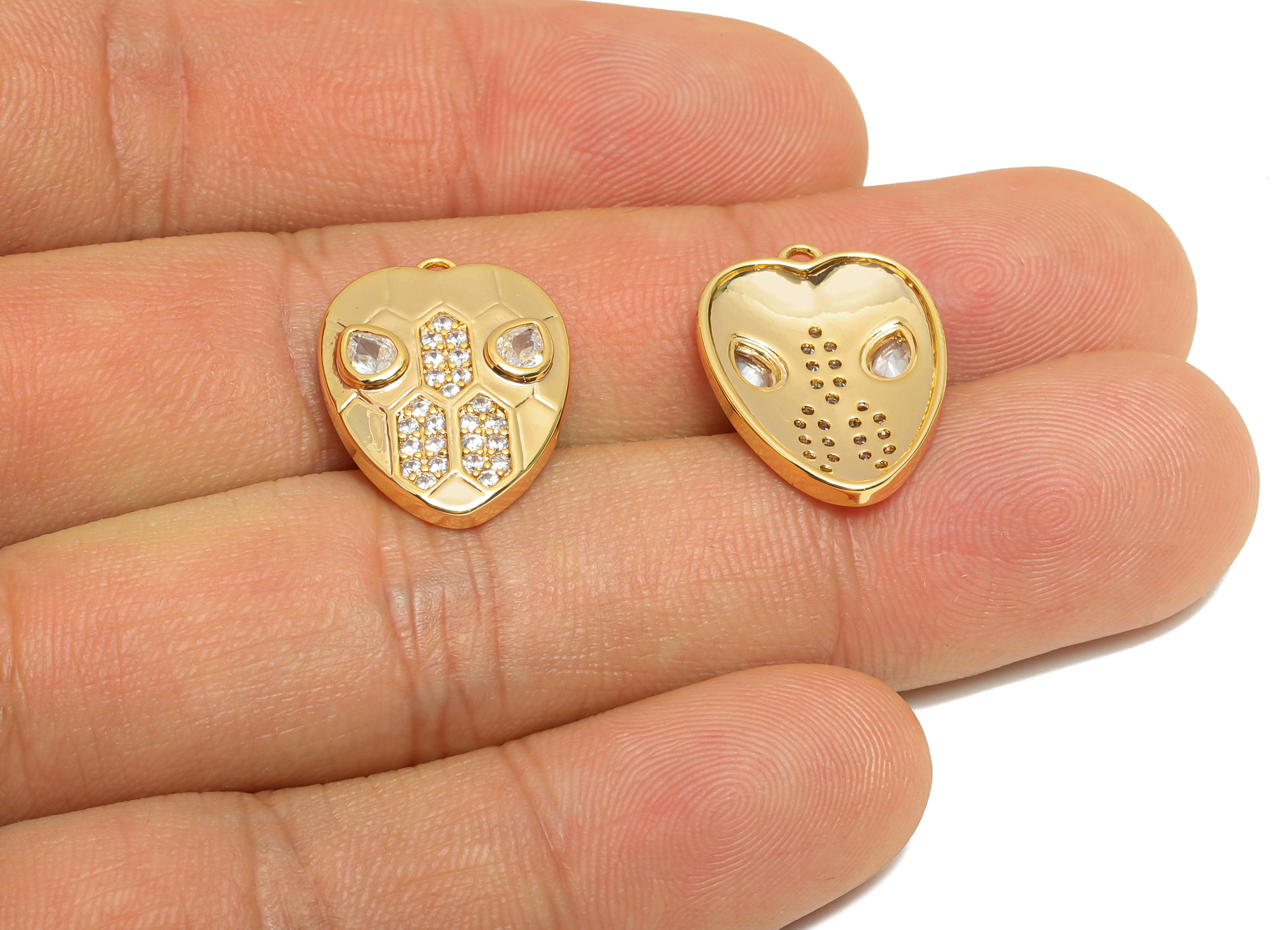 Brass CZ Heart Earring Charm - Brass Teardrop Rhinestone Pendant - Bold Heart Reptile Pendant - 18K Real Gold Plating - 41x31x2mm - RGP10958 - DOMEDBAZAAR