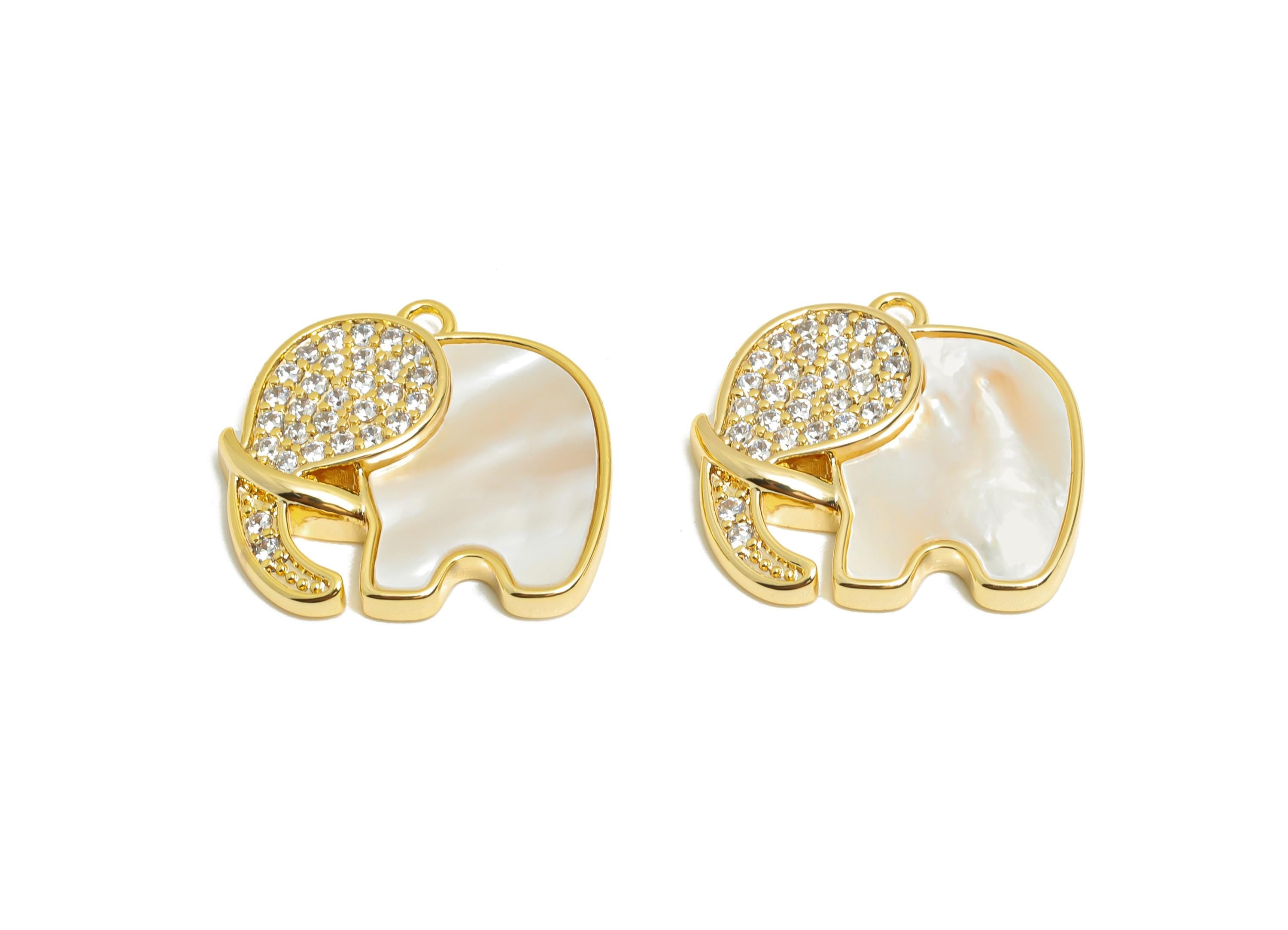 Brass Elephant Pendant - Brass Shell Cubic Zircon Elephant Charm - Sparkling Elephant Pendant - 18K Real Gold Plating - 17x15x3mm - RGP10966 - DOMEDBAZAAR