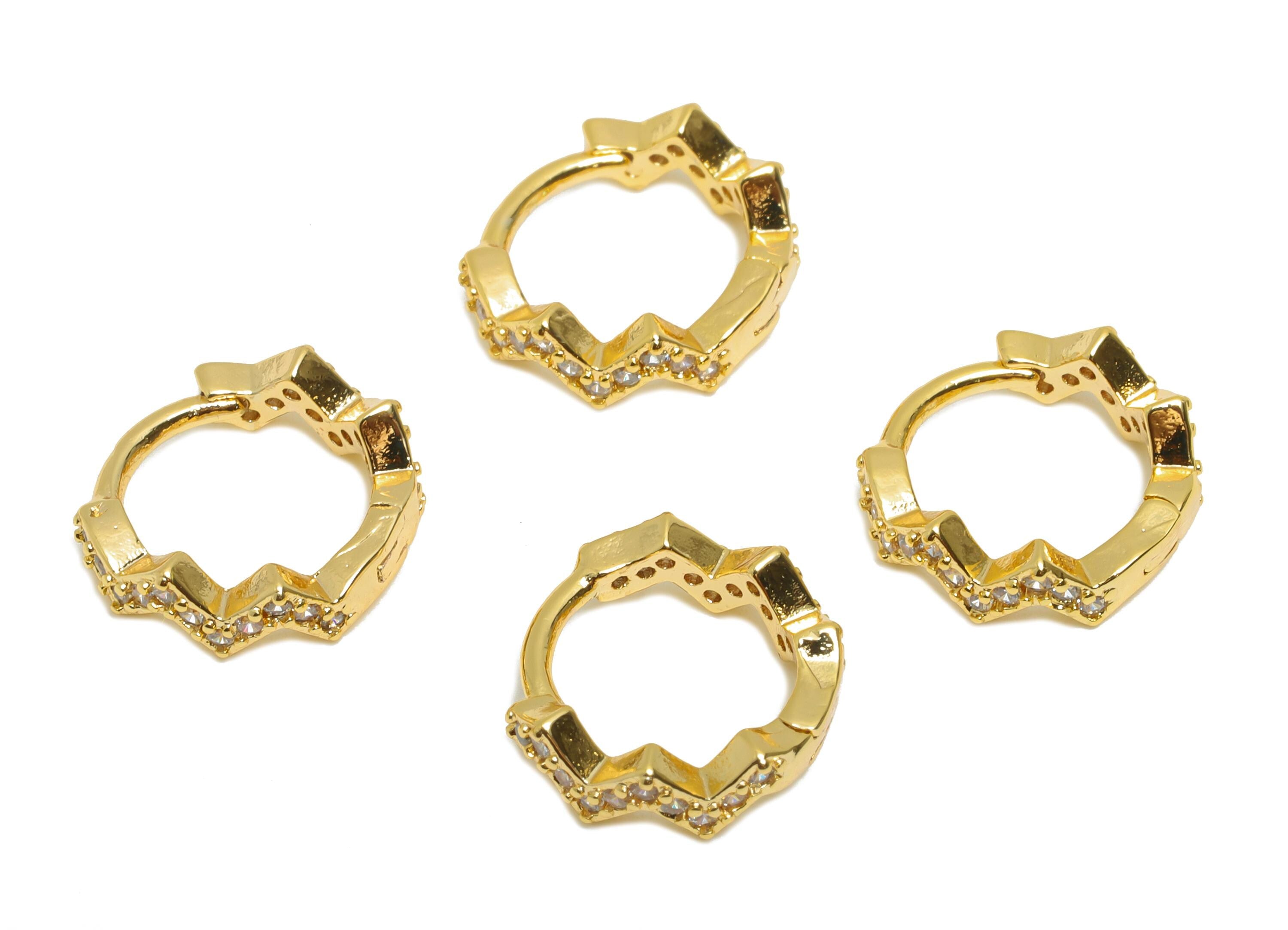 Brass CZ Huggie Hoop Earring - Brass Wave Zircon Earrings - Classic Huggie Hoop Clasps - 18K Real Gold Plated - 11.14x10x3.3mm - RGP10908 - DOMEDBAZAAR