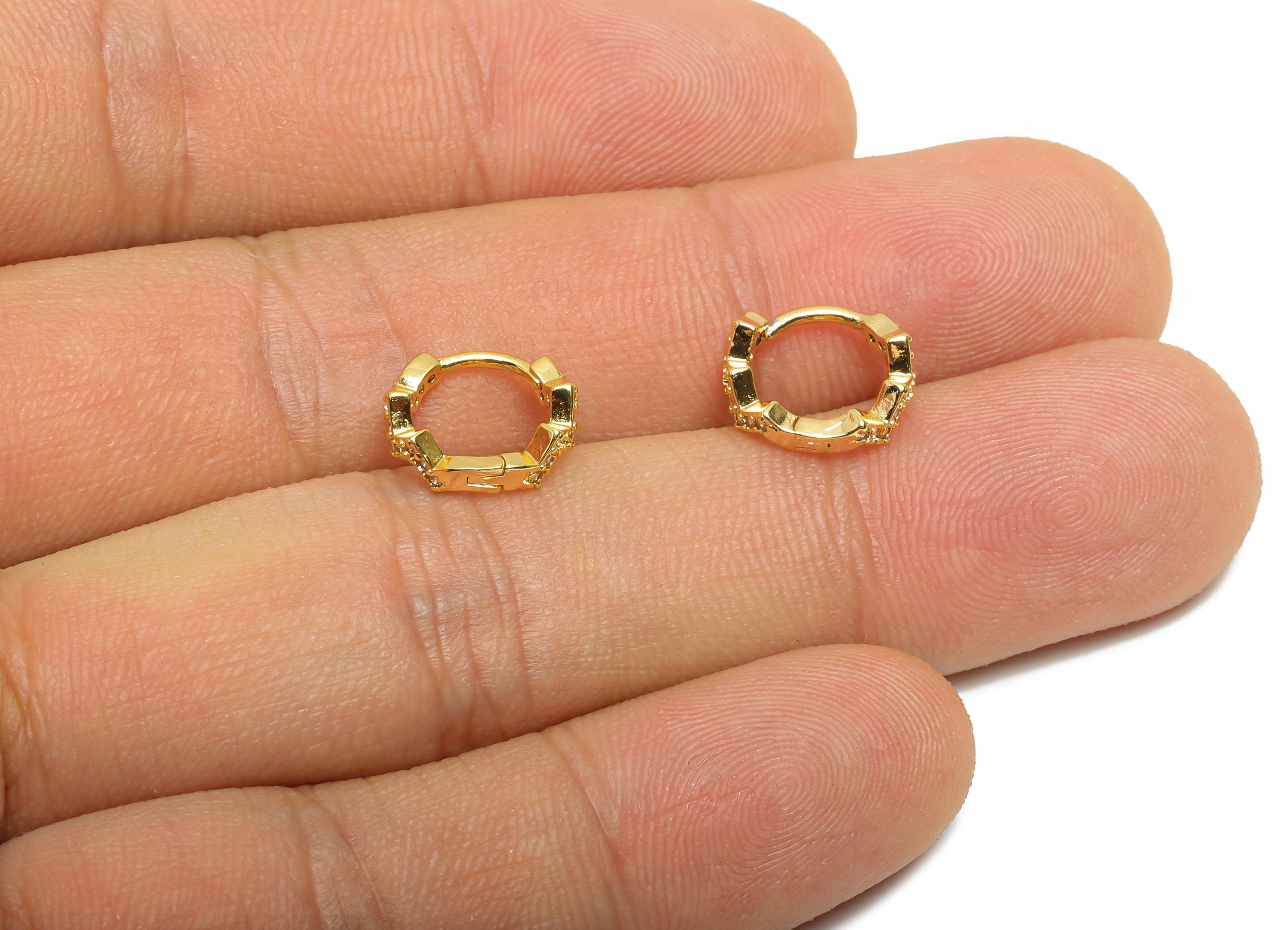 Brass CZ Huggie Hoop Earring - Brass Wave Zircon Earrings - Classic Huggie Hoop Clasps - 18K Real Gold Plated - 11.14x10x3.3mm - RGP10908 - DOMEDBAZAAR