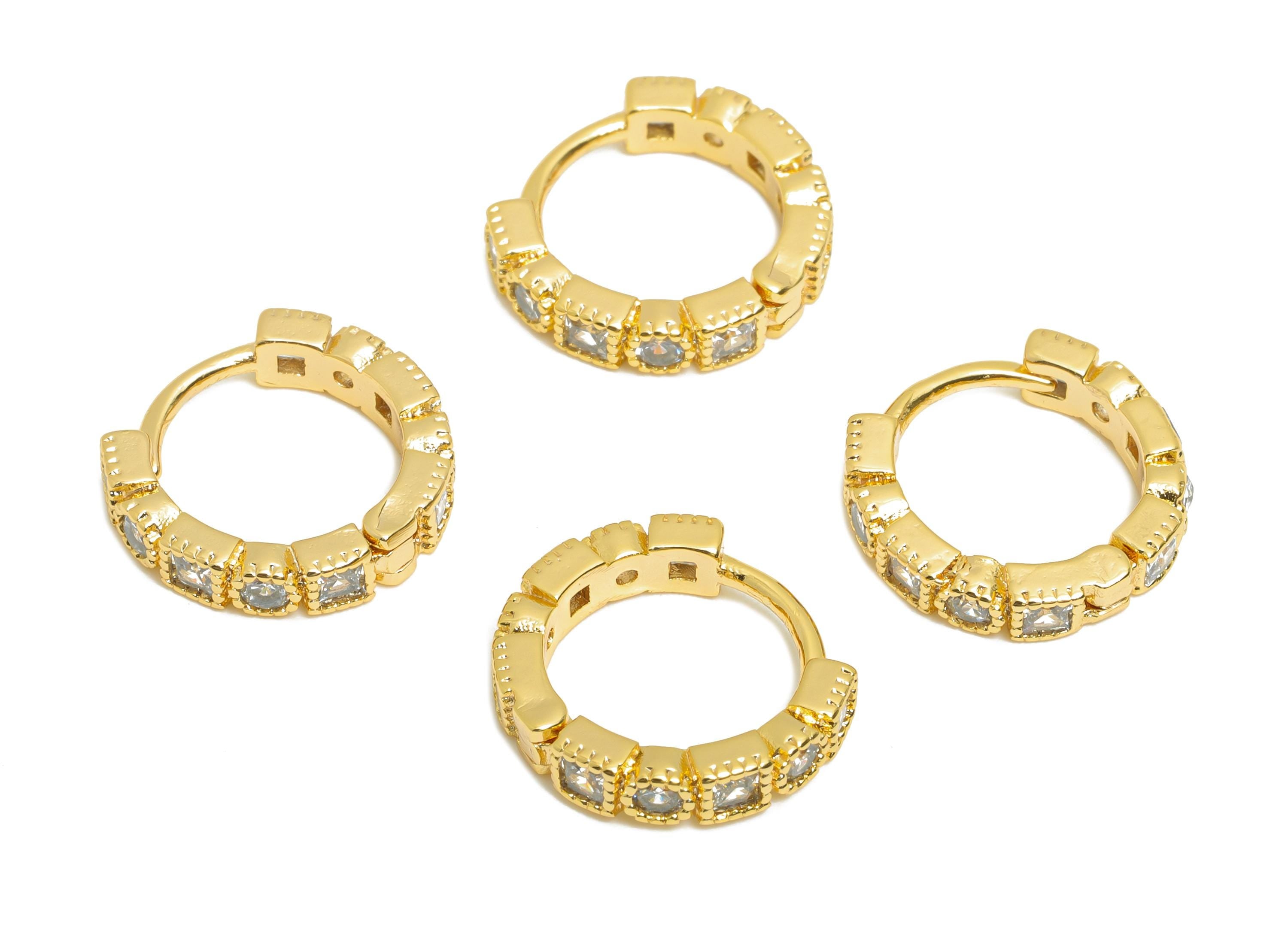 Brass CZ Round Huggie Hoop Earring - Minimalism Circle Zircon Earring - Classic Huggie Hoop Clasp - 18K Gold Plated - 13x12x2.8mm - RGP10910 - DOMEDBAZAAR